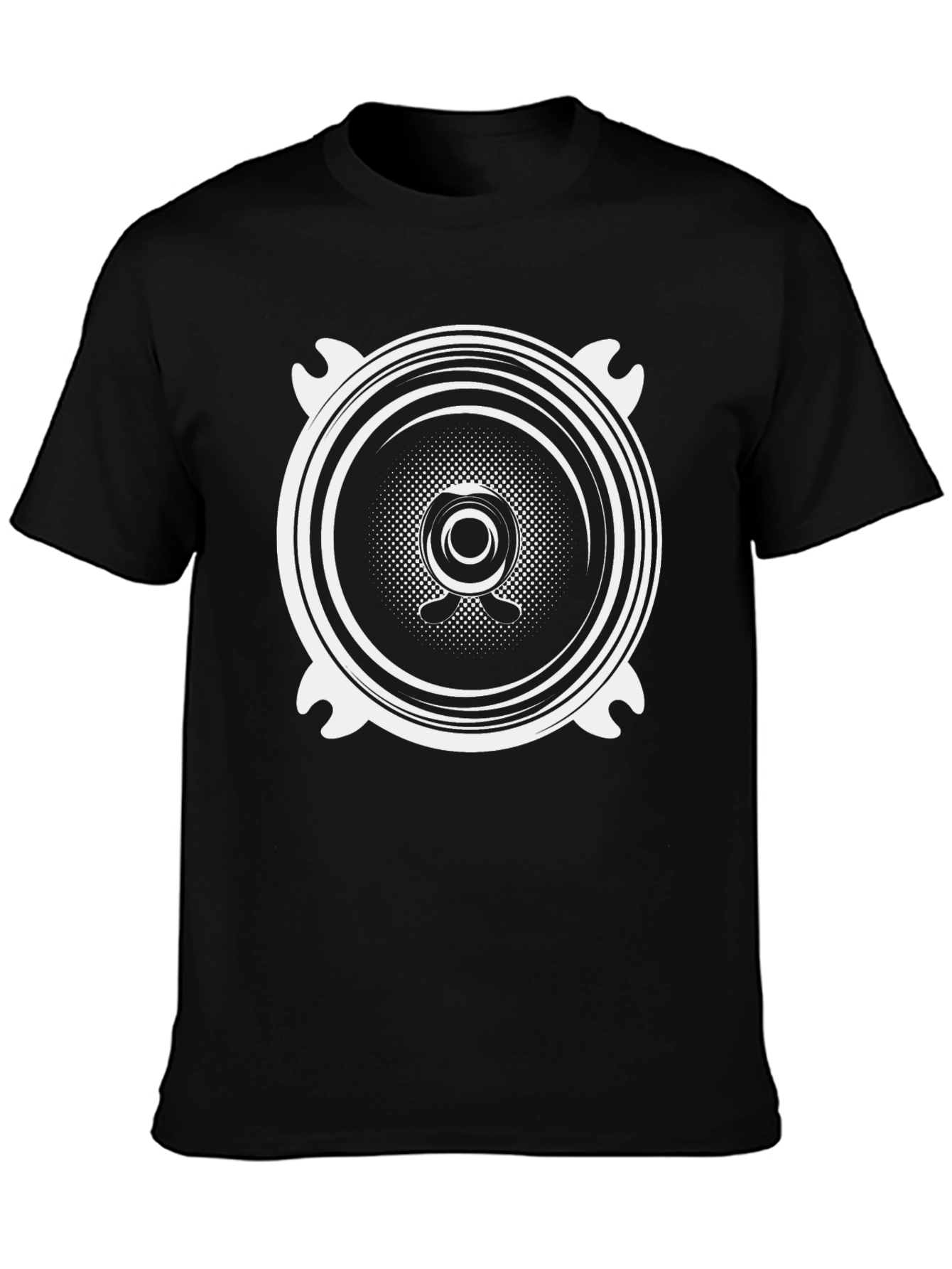 Black T-Shirt with White Speaker Graphic
