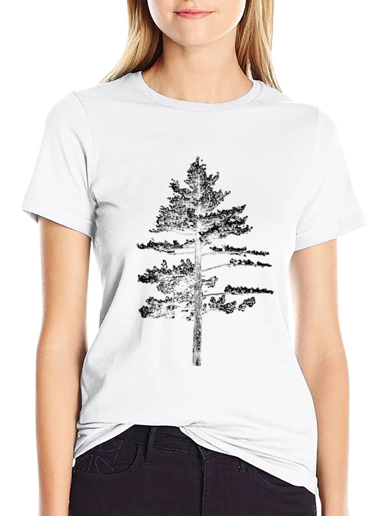 Mens Black T-Shirt with Tree Print