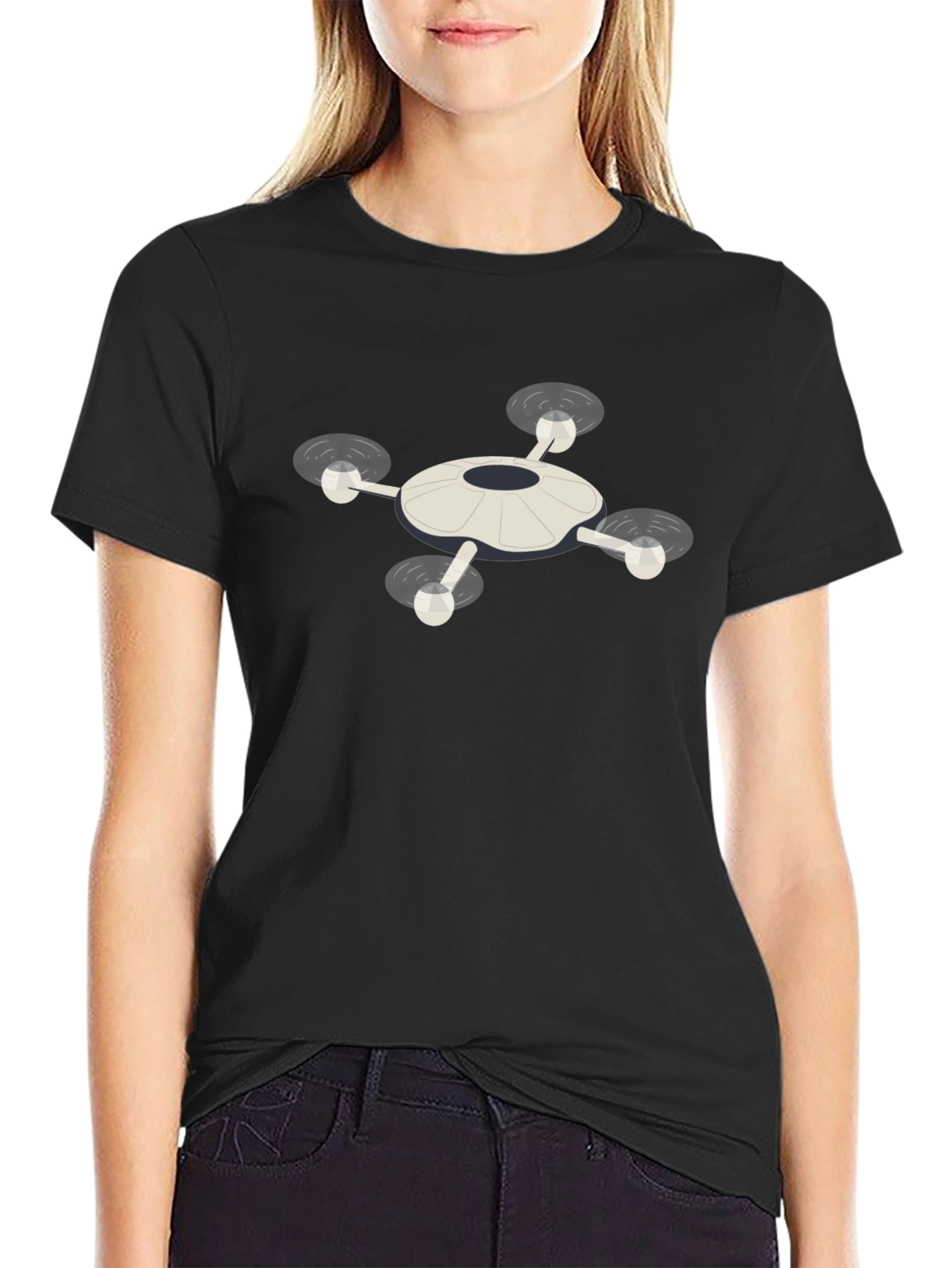 Drone Graphic T-Shirt - Black Crew Neck Tee