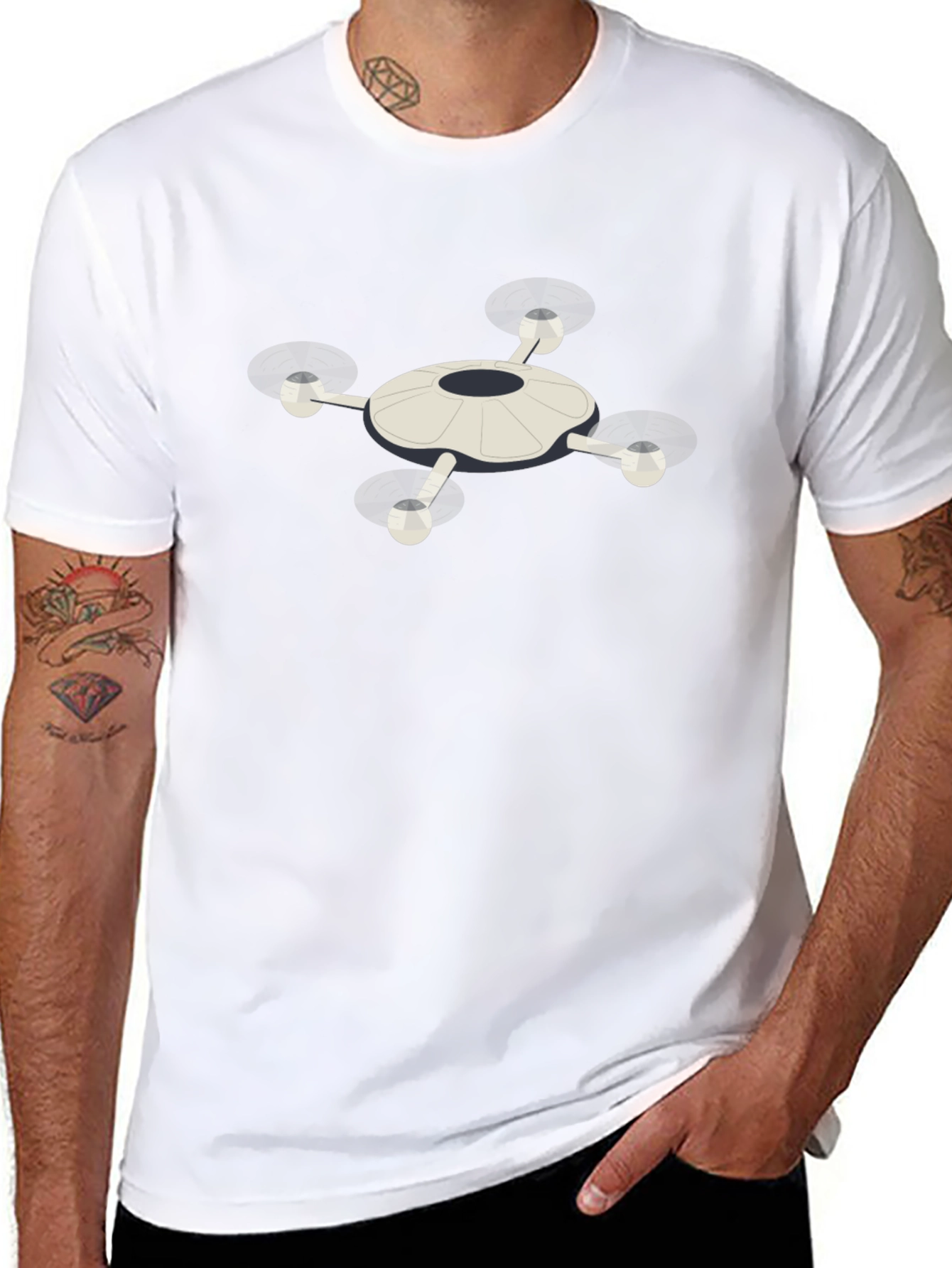 Drone Graphic T-Shirt - Black Crew Neck Tee