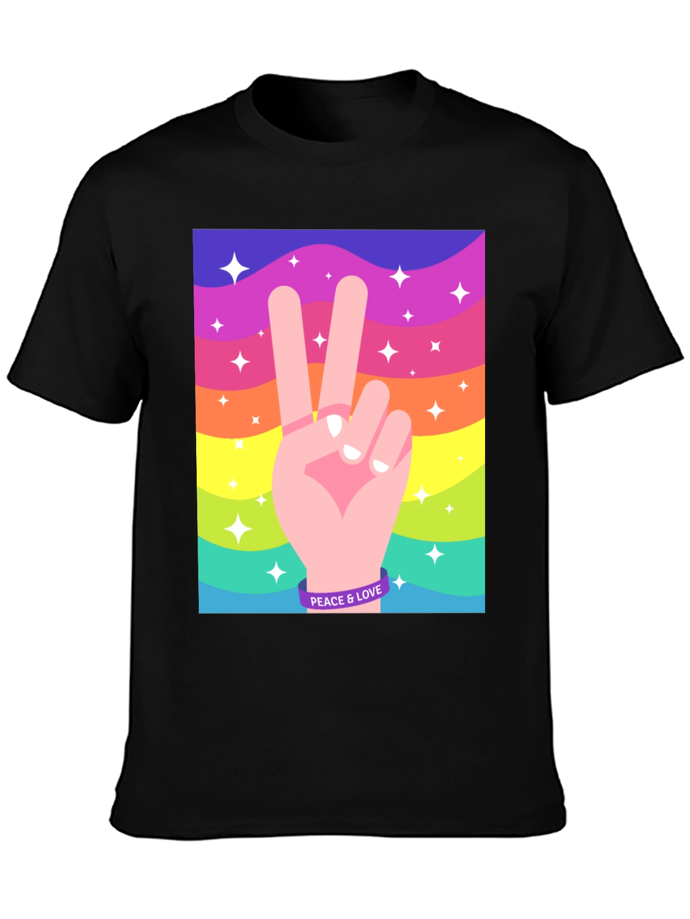 Peace and Love Graphic Tee - Retro Rainbow Design