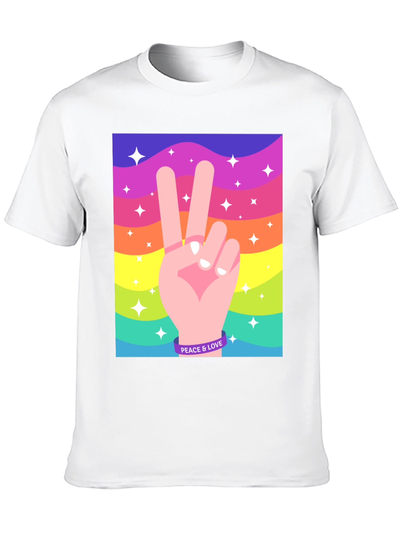 Peace and Love Graphic Tee - Retro Rainbow Design