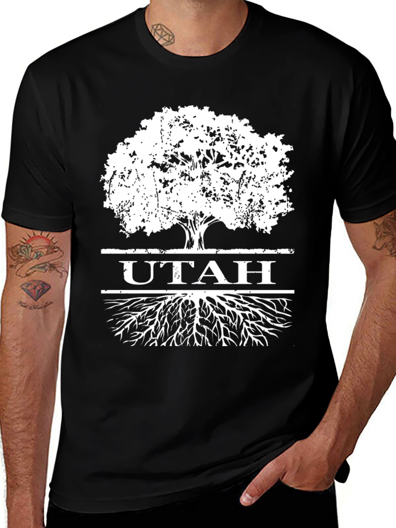 Utah Tree Roots Graphic Tee - Black Cotton Shirt