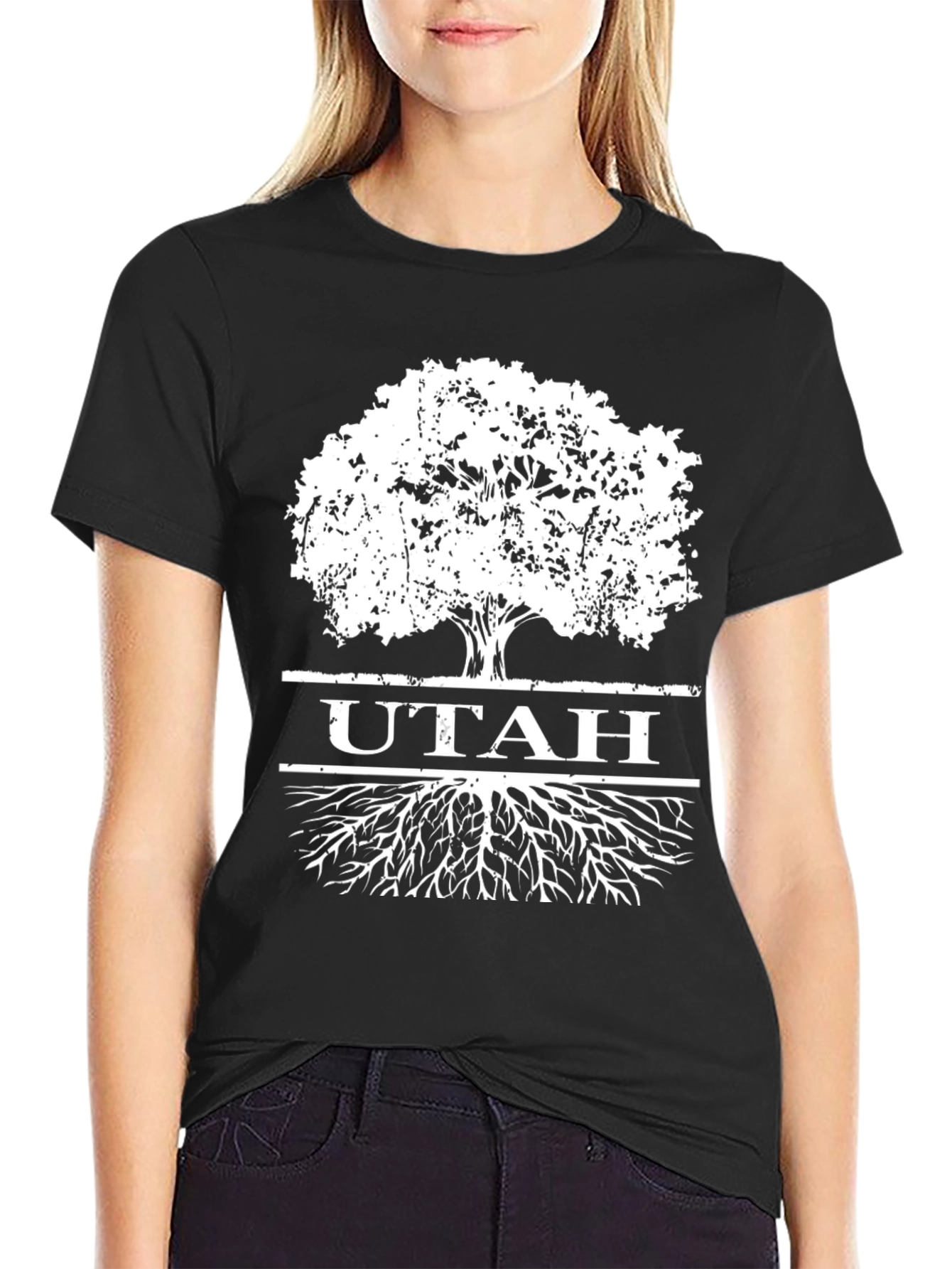 Utah Tree Roots Graphic Tee - Black Cotton Shirt