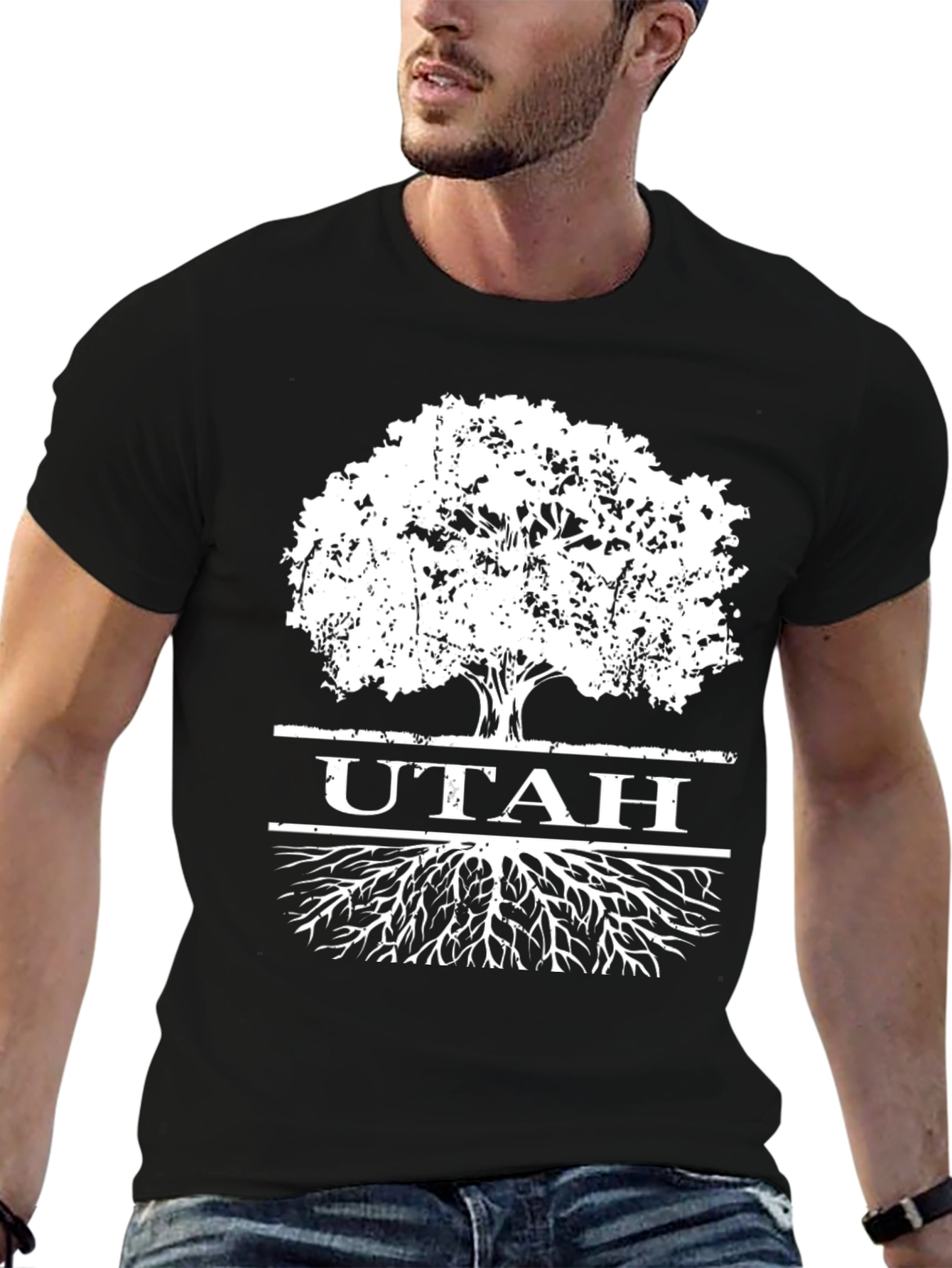Utah Tree Roots Graphic Tee - Black Cotton Shirt