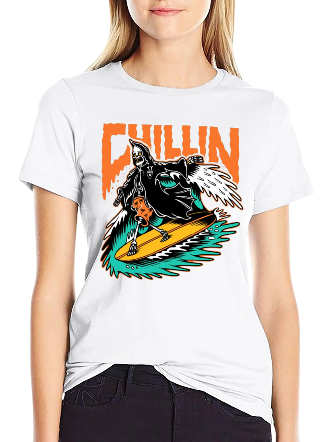 Chillin Reaper Surfing Graphic T-Shirt