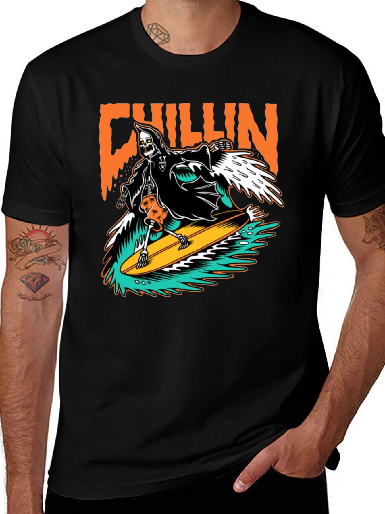 Chillin Reaper Surfing Graphic T-Shirt