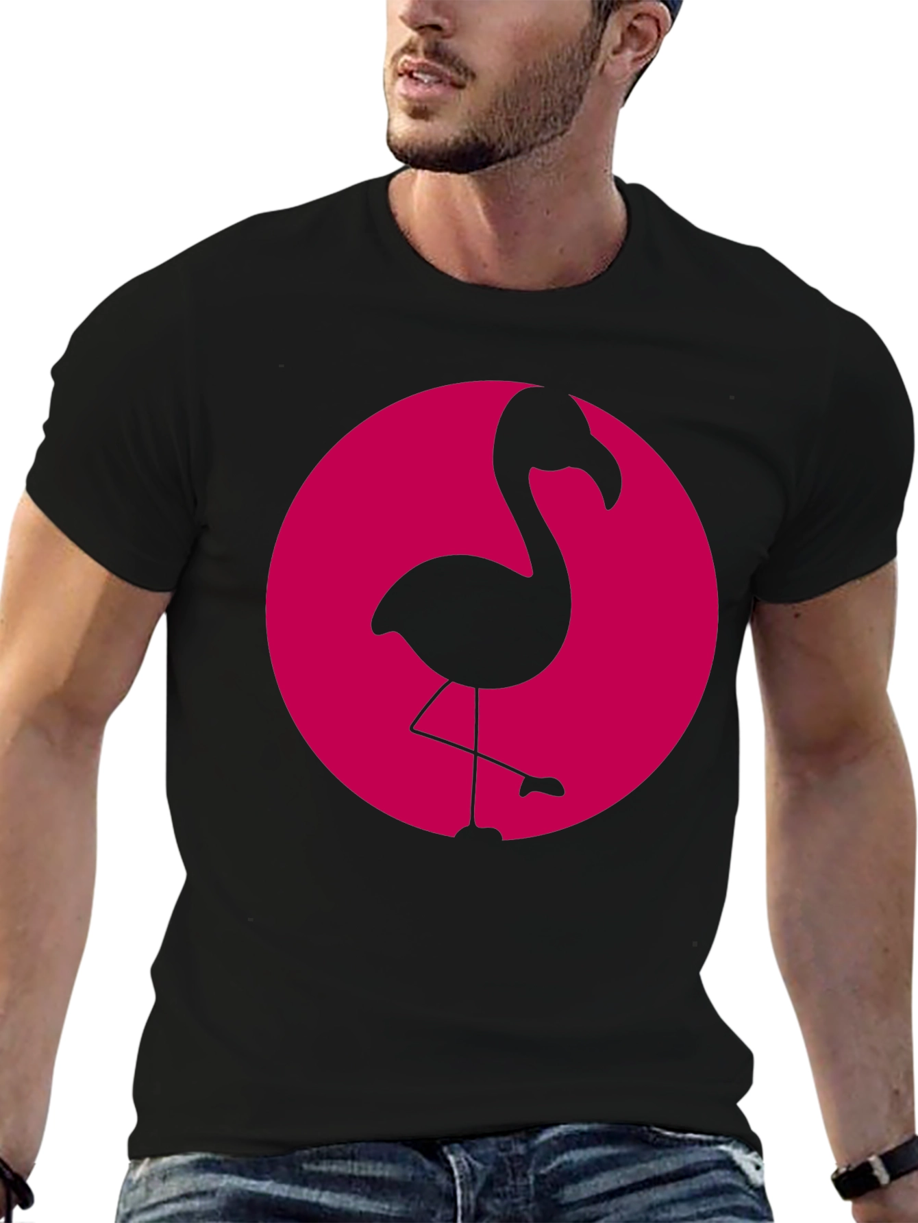 Flamingo Graphic Tee - Black Cotton Casual Shirt