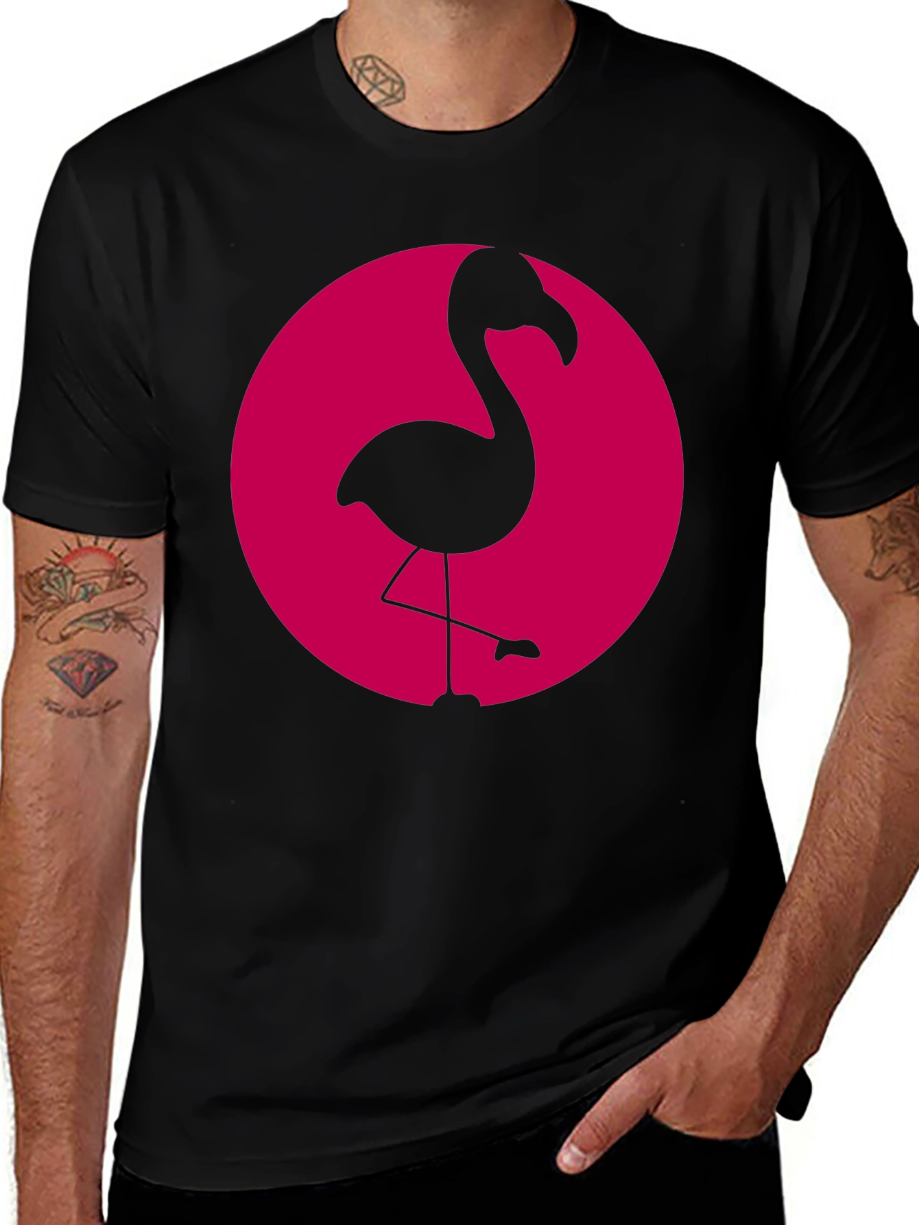 Flamingo Graphic Tee - Black Cotton Casual Shirt