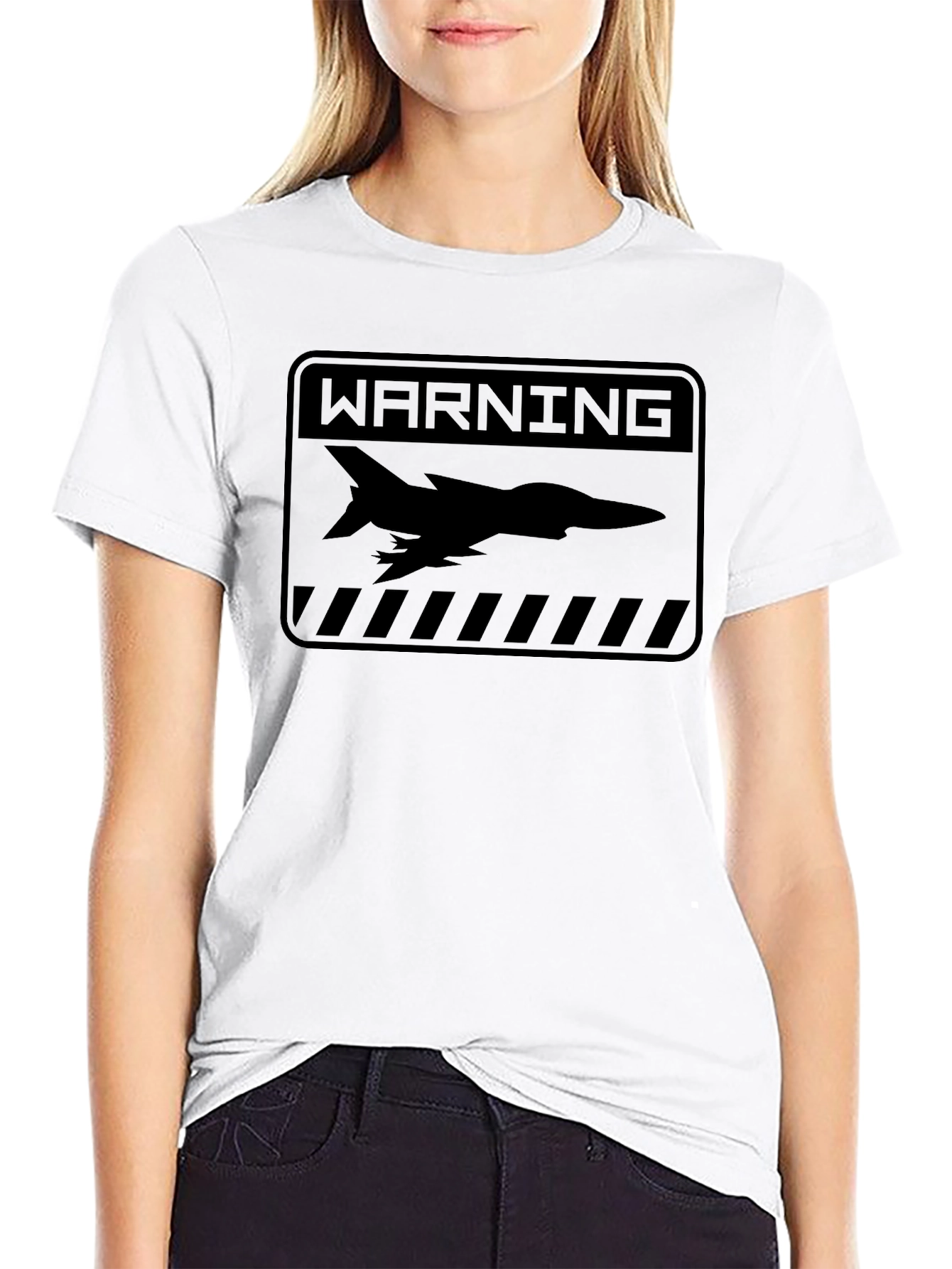 Warning Zone Jet Fighter Graphic Tee - Black