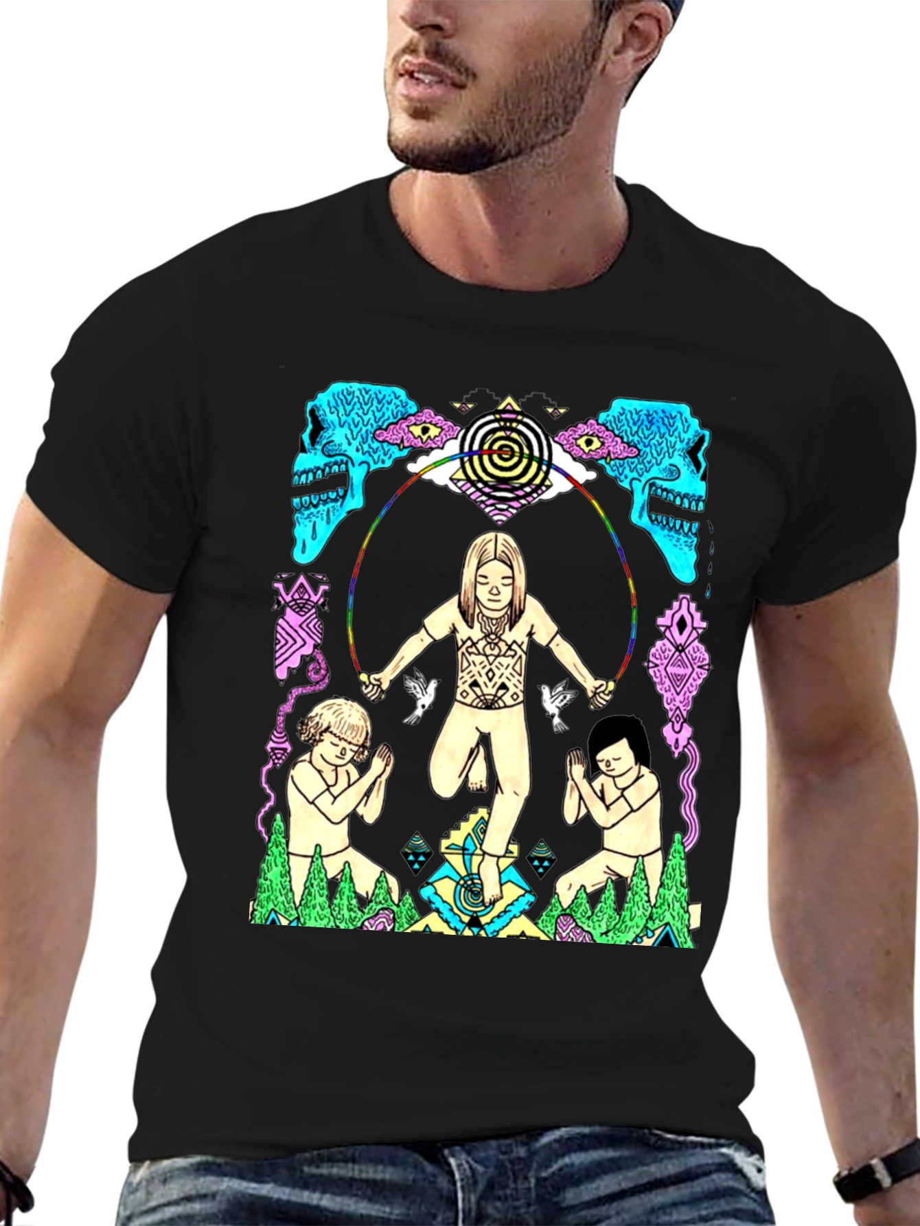Psychedelic Graphic Print Black T-Shirt