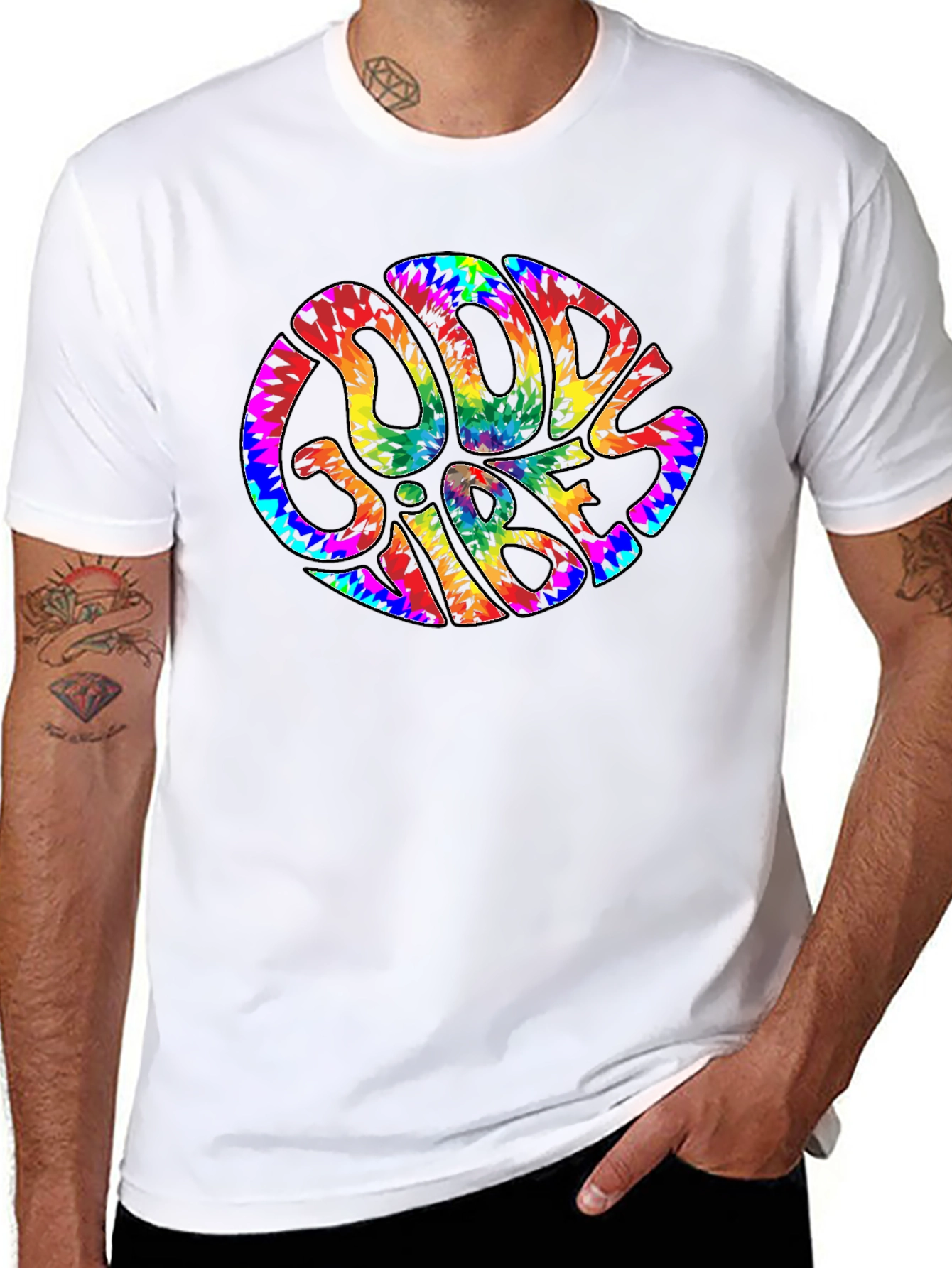 Good Vibes Tie Dye Graphic Tee - Retro Style