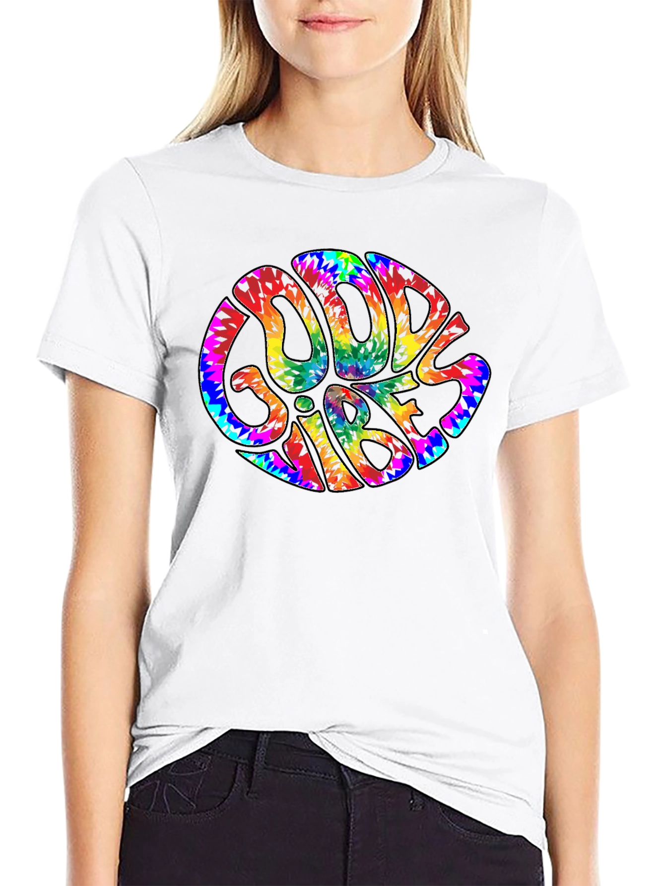 Good Vibes Tie Dye Graphic Tee - Retro Style