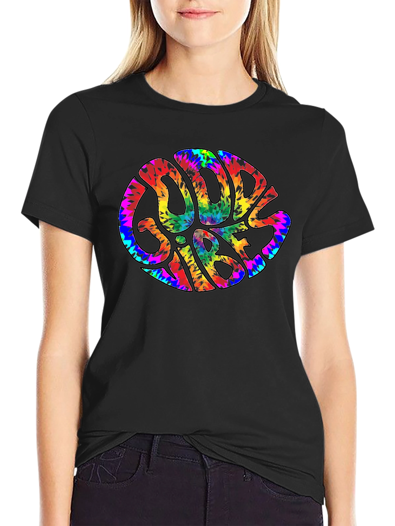 Good Vibes Tie Dye Graphic Tee - Retro Style