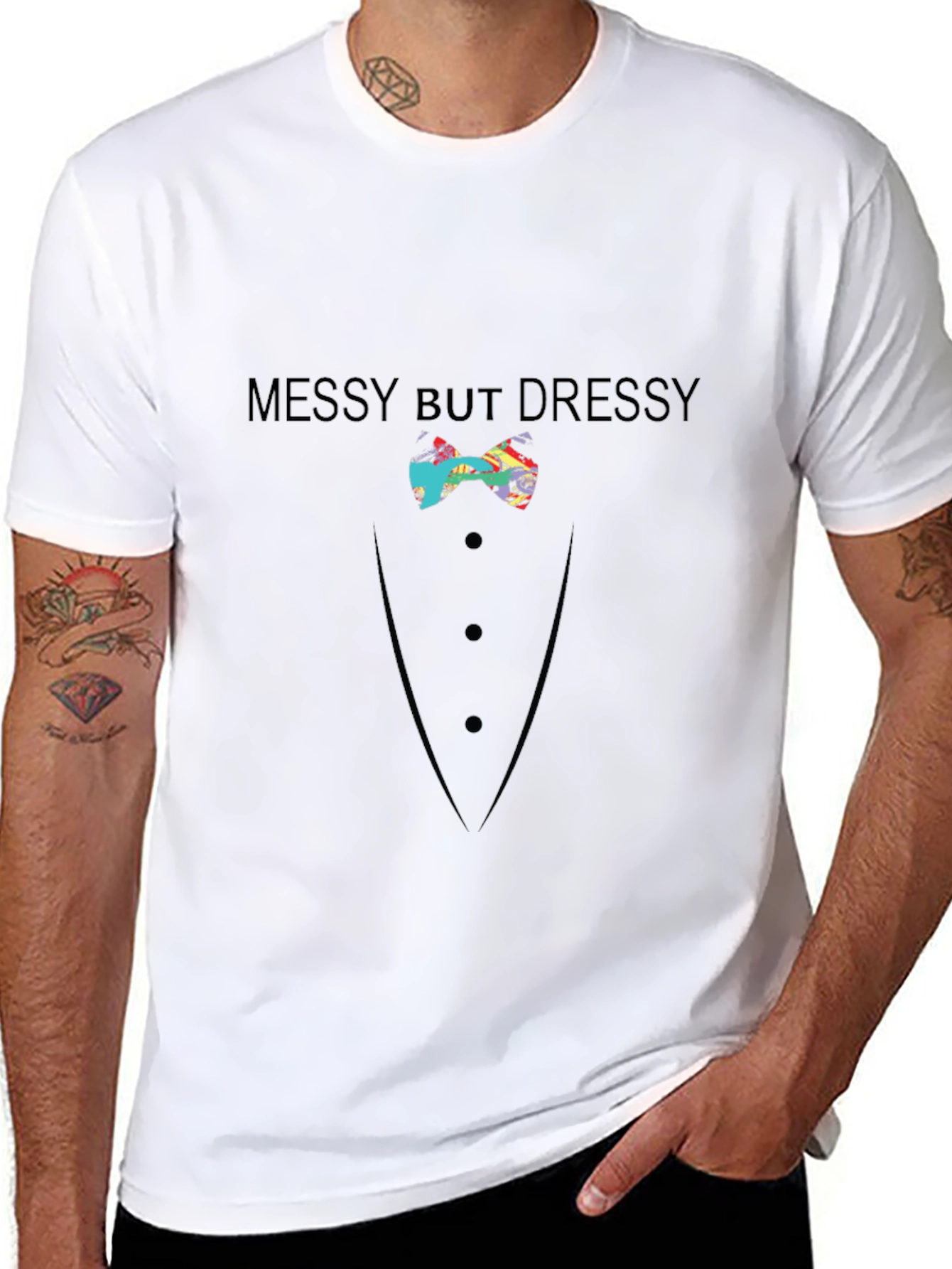 Messy But Dressy Bow Tie Graphic T-Shirt