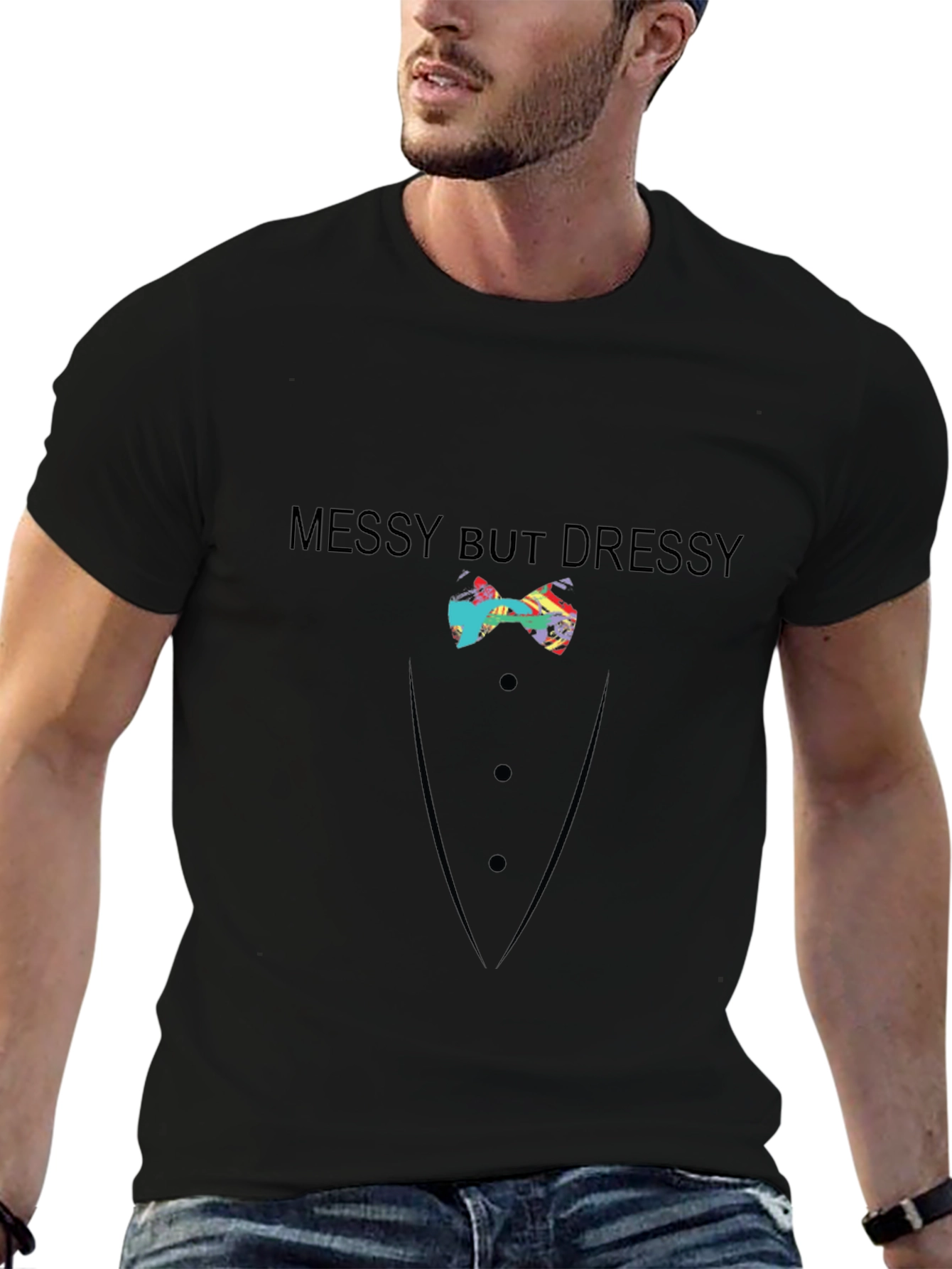 Messy But Dressy Bow Tie Graphic T-Shirt