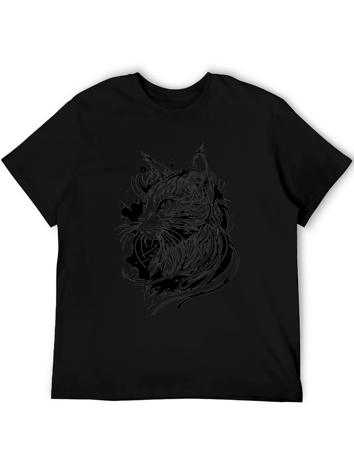 Black Cat Line Art Graphic Tee - Mens