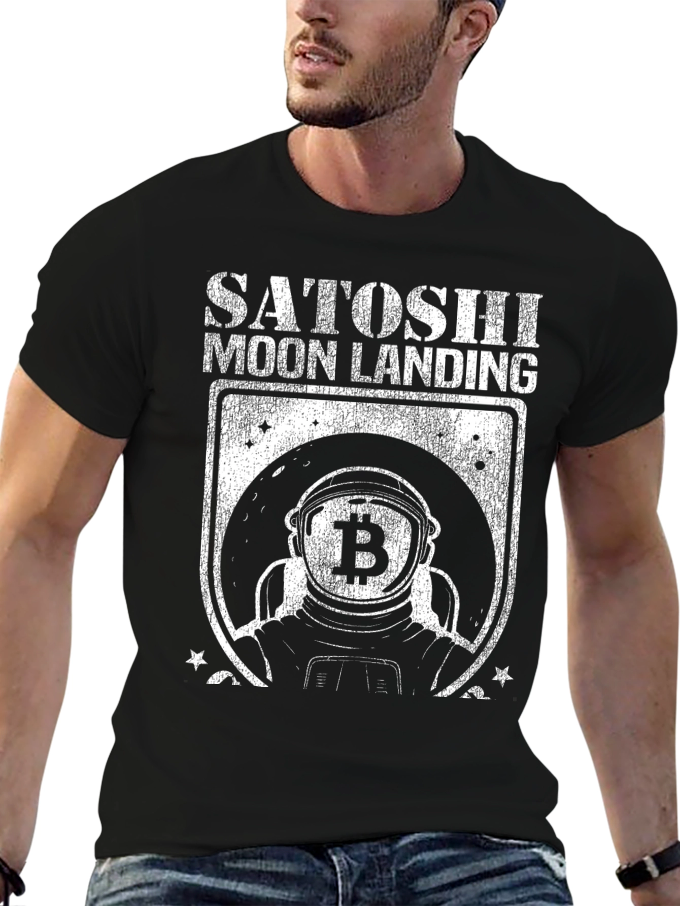 Satoshi Moon Landing Black Graphic T-Shirt
