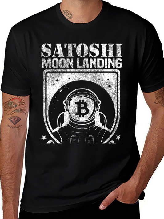Satoshi Moon Landing Black Graphic T-Shirt