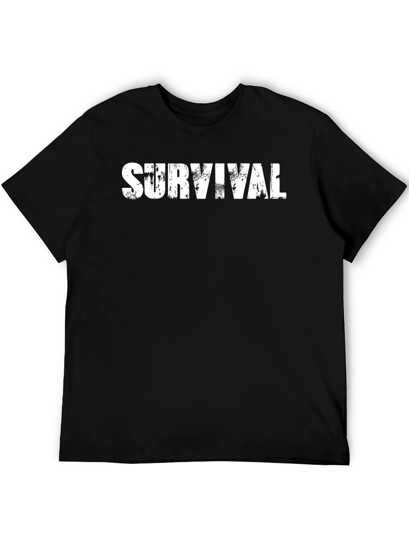 Survival Graphic Tee - Distressed Print Black Cotton T-Shirt