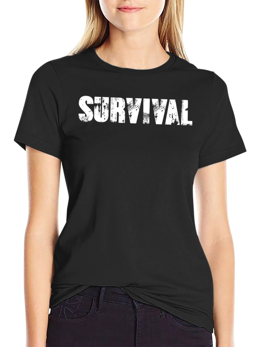 Survival Graphic Tee - Distressed Print Black Cotton T-Shirt
