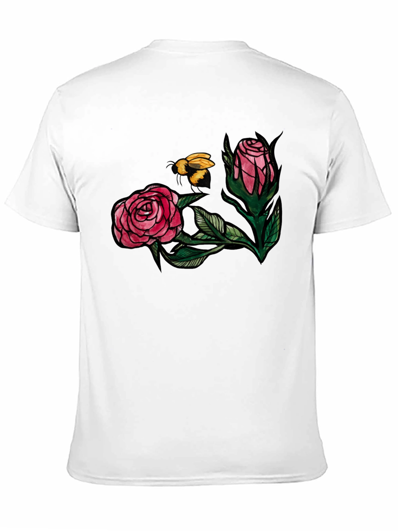 Floral Bee Graphic Tee - Stylish Black T-Shirt