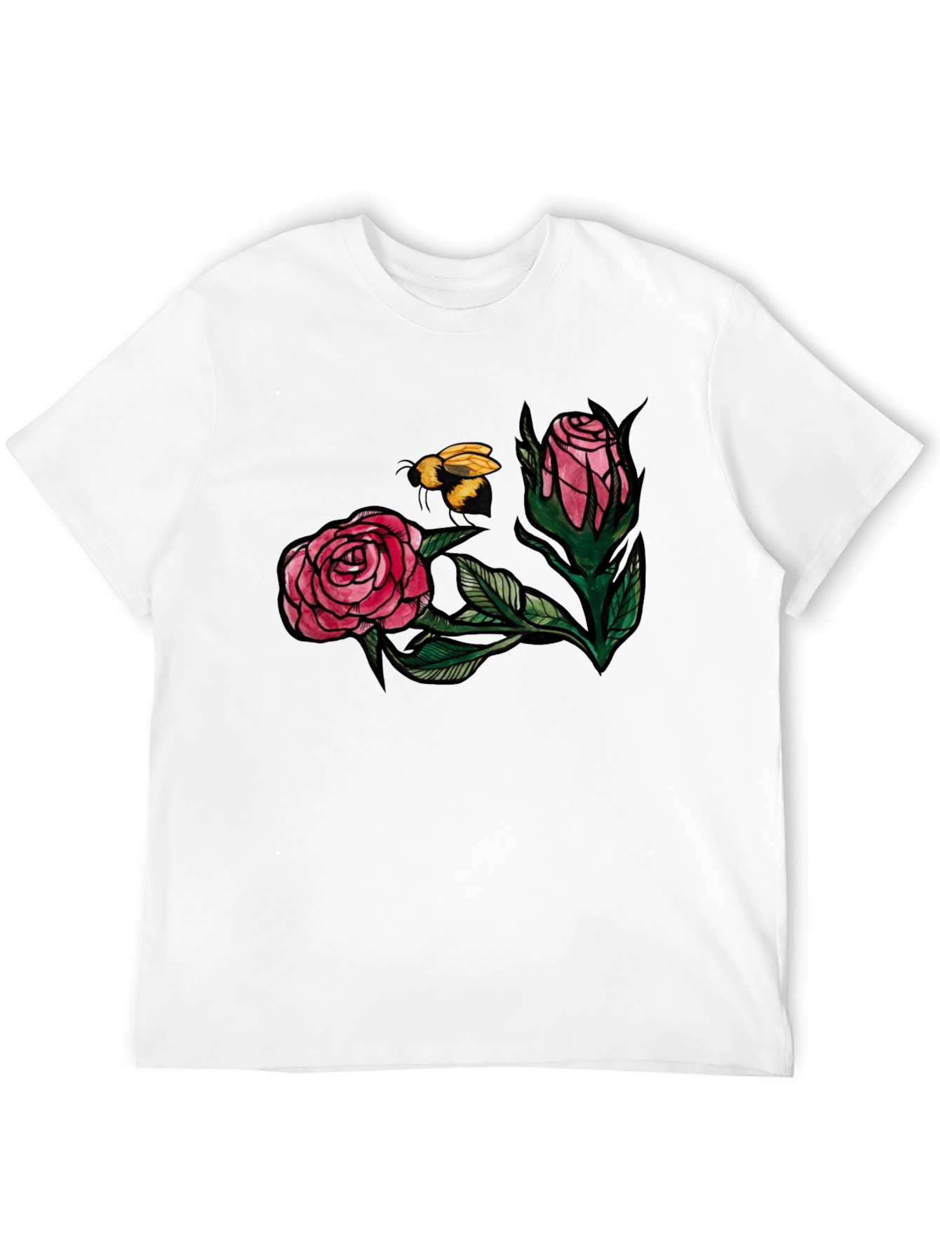 Floral Bee Graphic Tee - Stylish Black T-Shirt