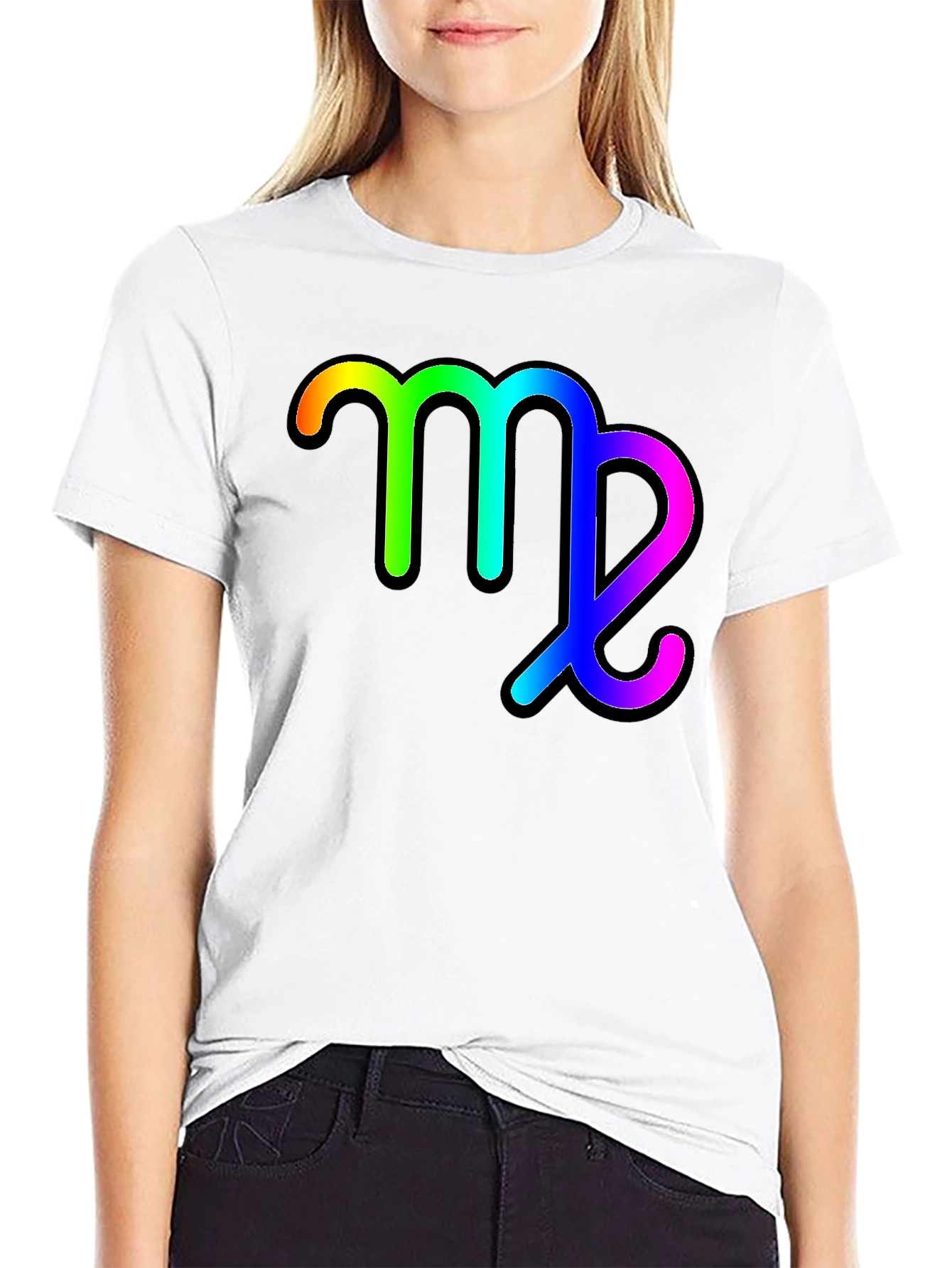 Rainbow Virgo Zodiac Sign Black T-Shirt