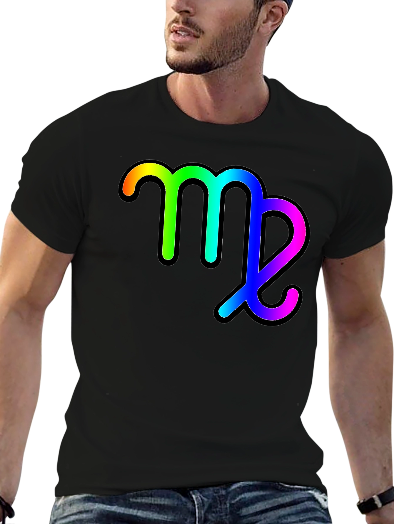 Rainbow Virgo Zodiac Sign Black T-Shirt