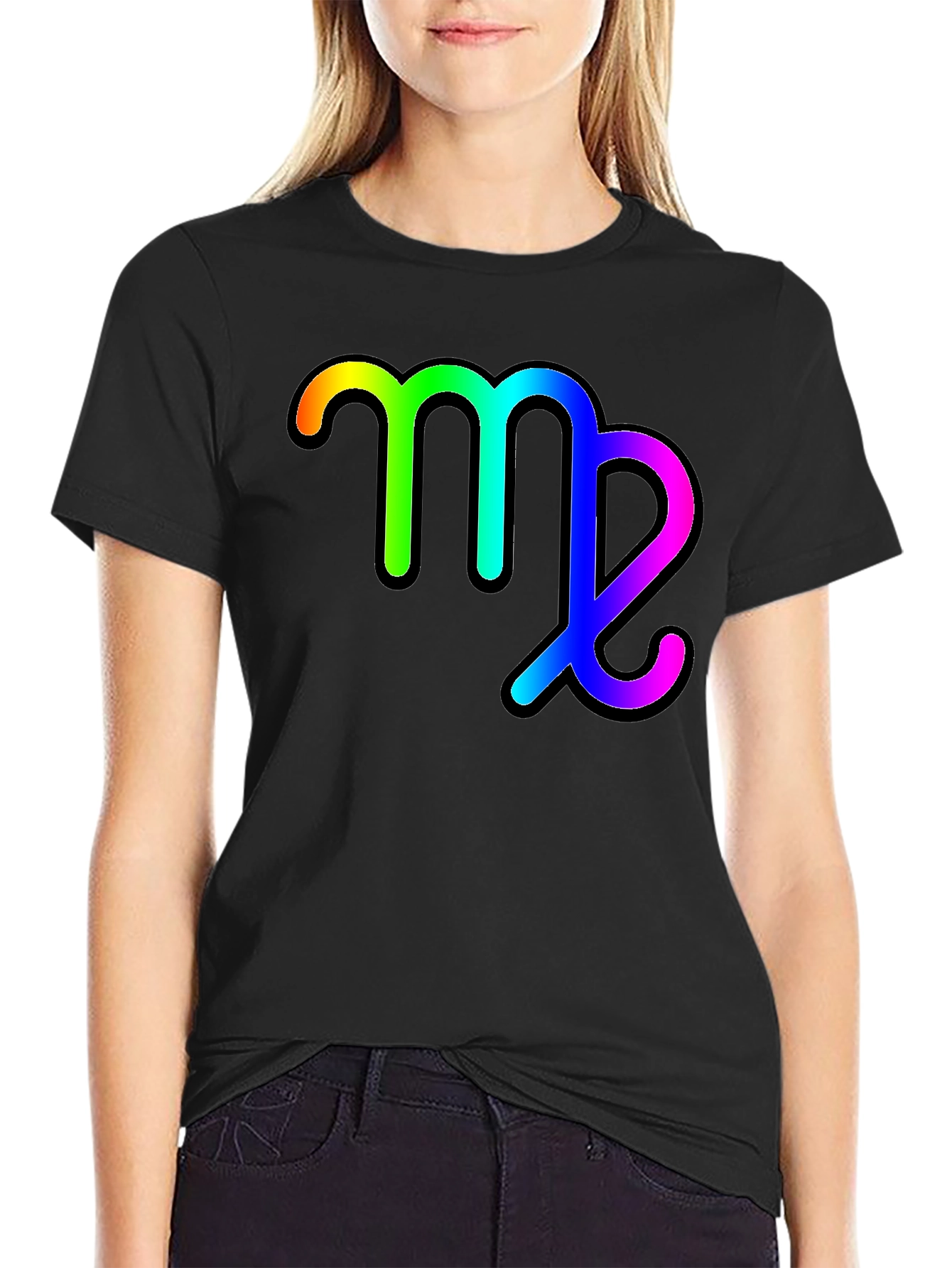 Rainbow Virgo Zodiac Sign Black T-Shirt