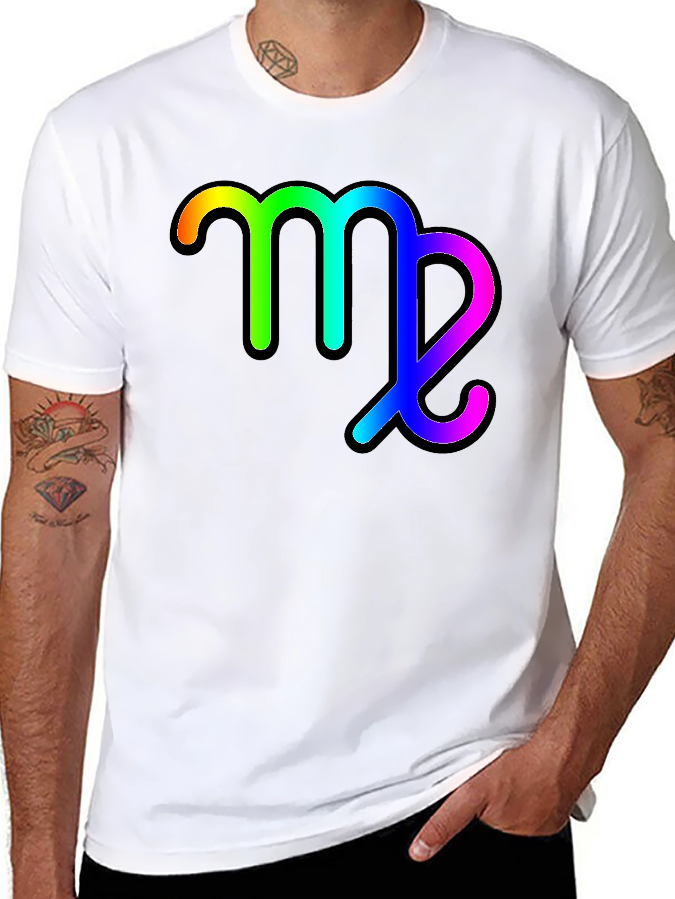 Rainbow Virgo Zodiac Sign Black T-Shirt