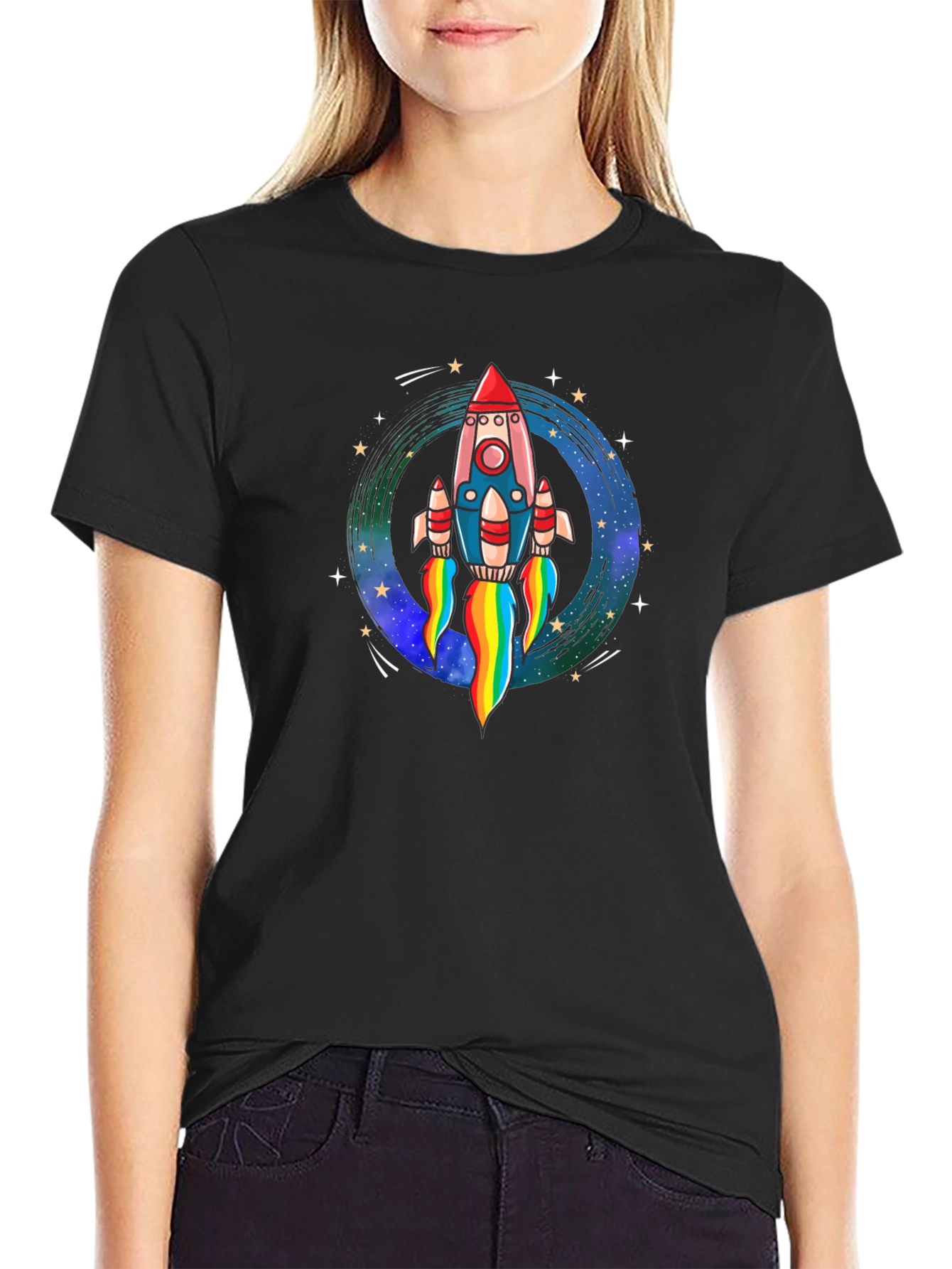 Rocket Launch Graphic Tee - Black Cotton Comfort