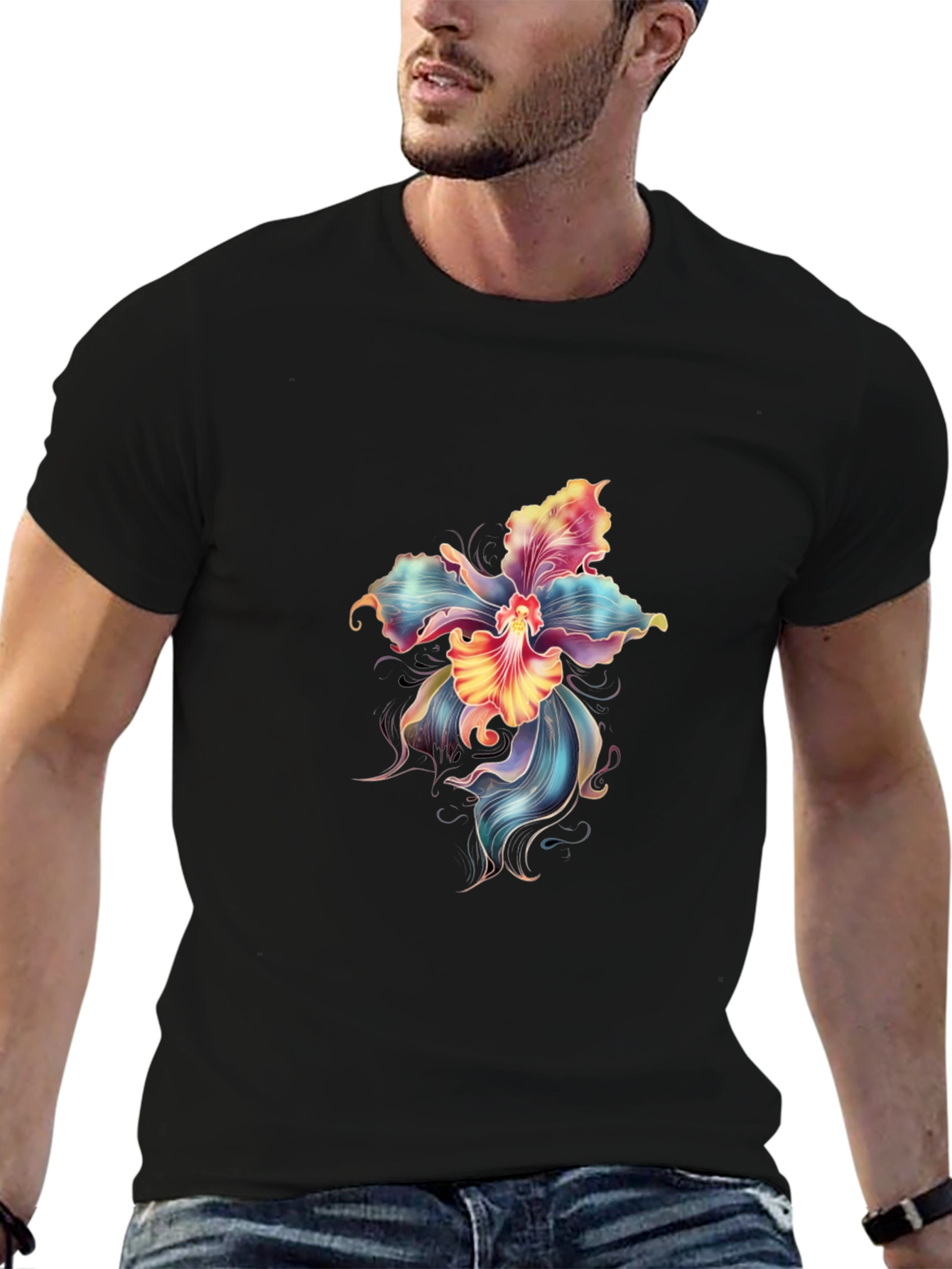 Floral Graphic Print Black T-Shirt