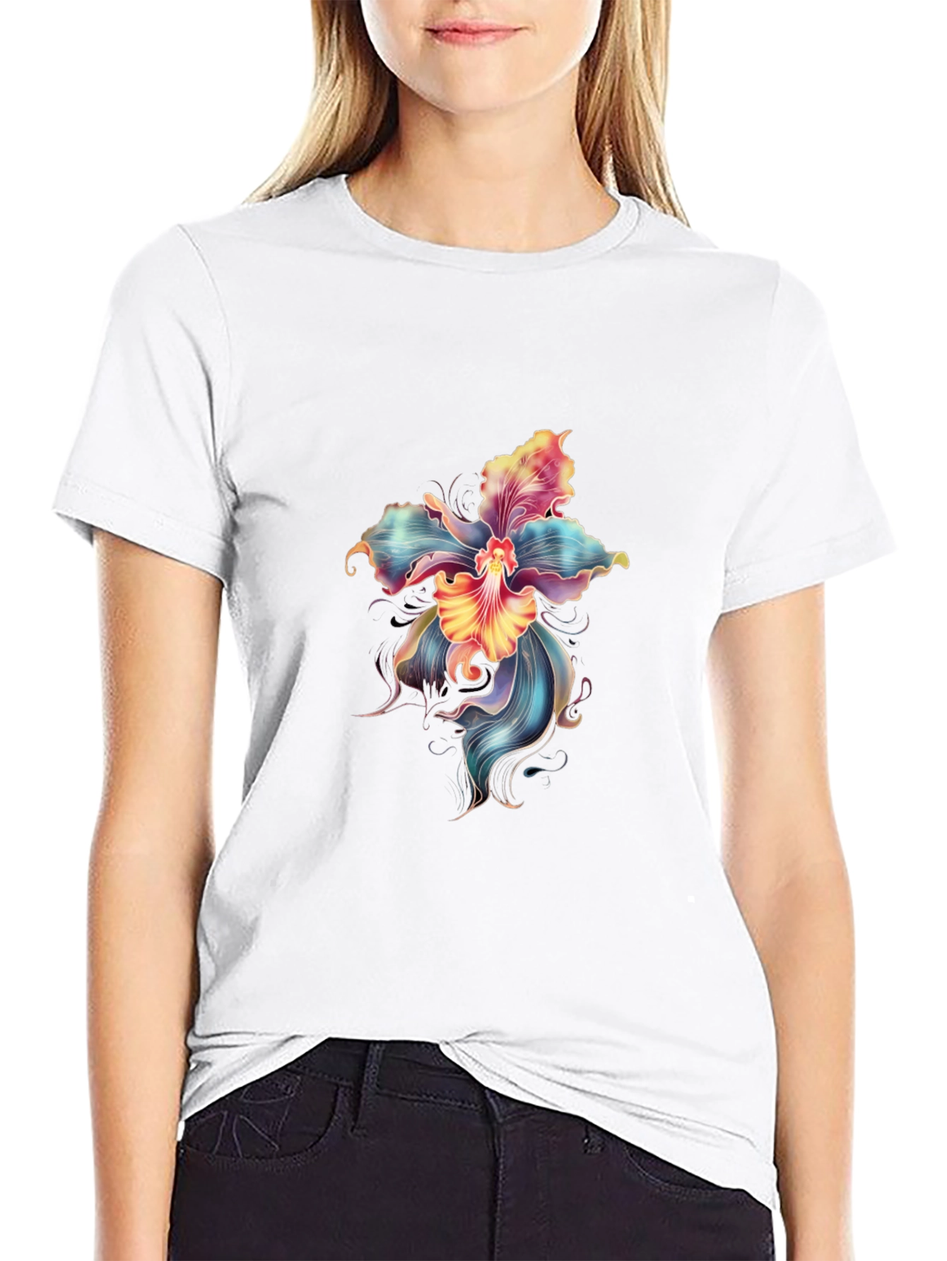 Floral Graphic Print Black T-Shirt