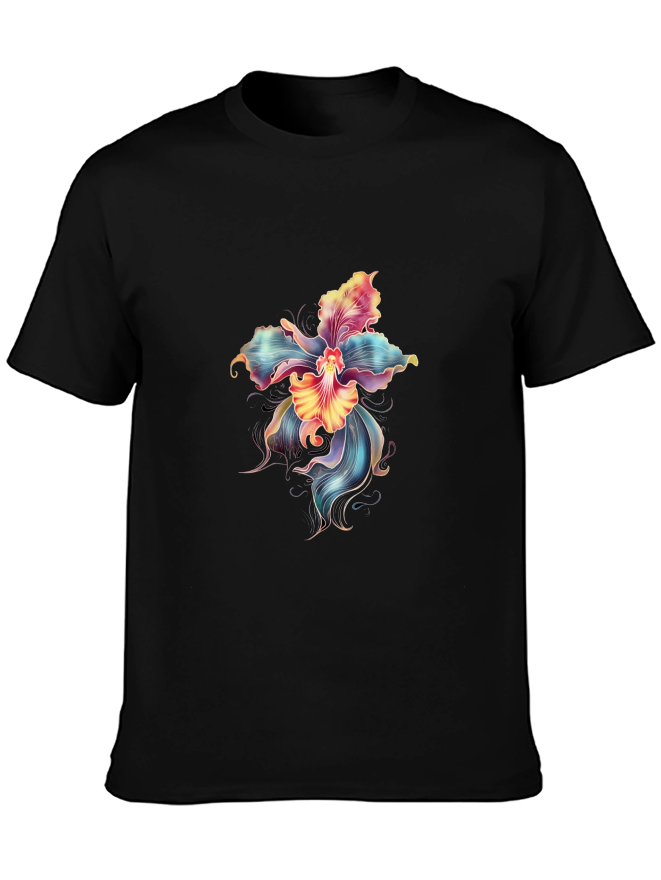 Floral Graphic Print Black T-Shirt