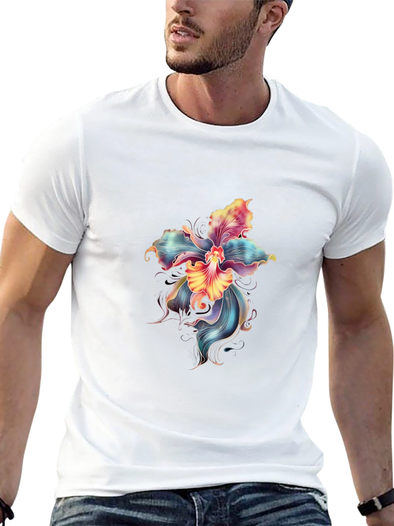 Floral Graphic Print Black T-Shirt