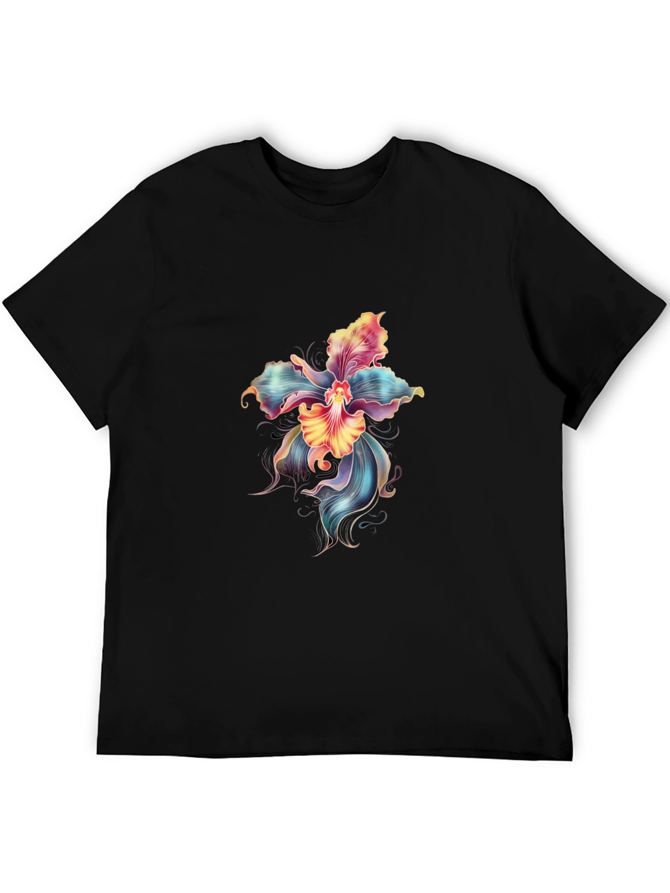 Floral Graphic Print Black T-Shirt