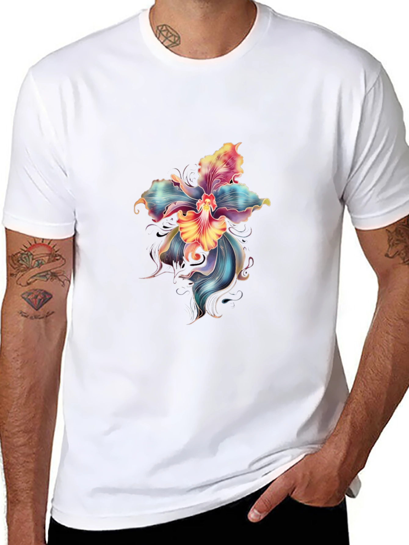Floral Graphic Print Black T-Shirt