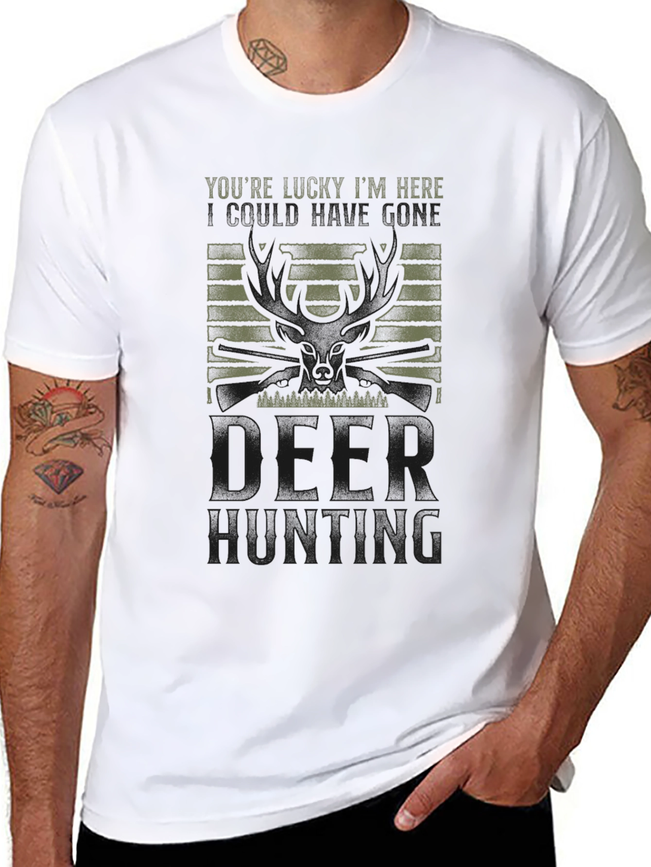 Mens Youre Lucky Im Here Deer Hunting Graphic Tee
