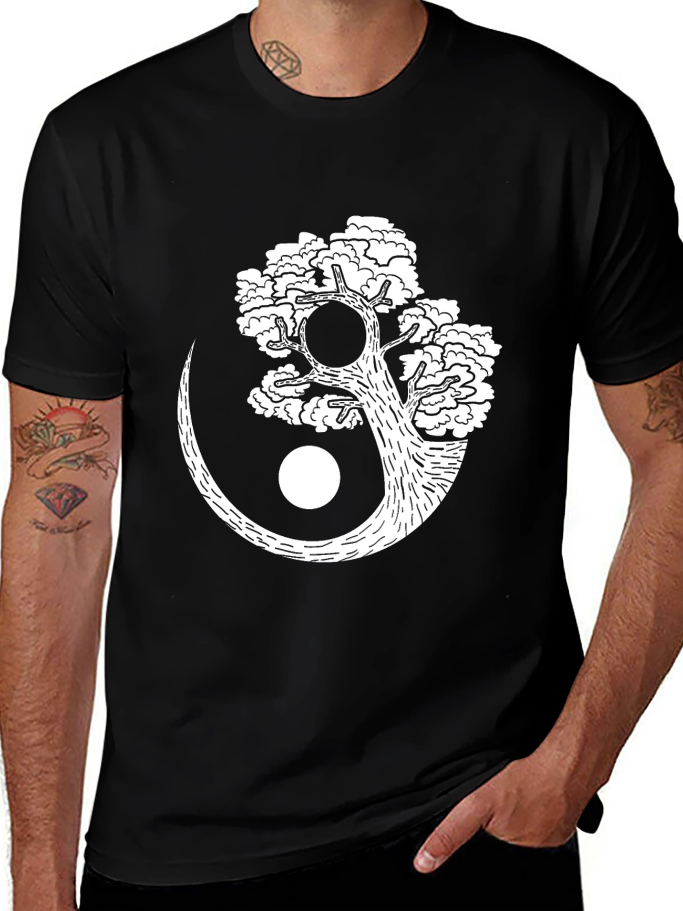 Yin Yang Tree Graphic Tee - Black