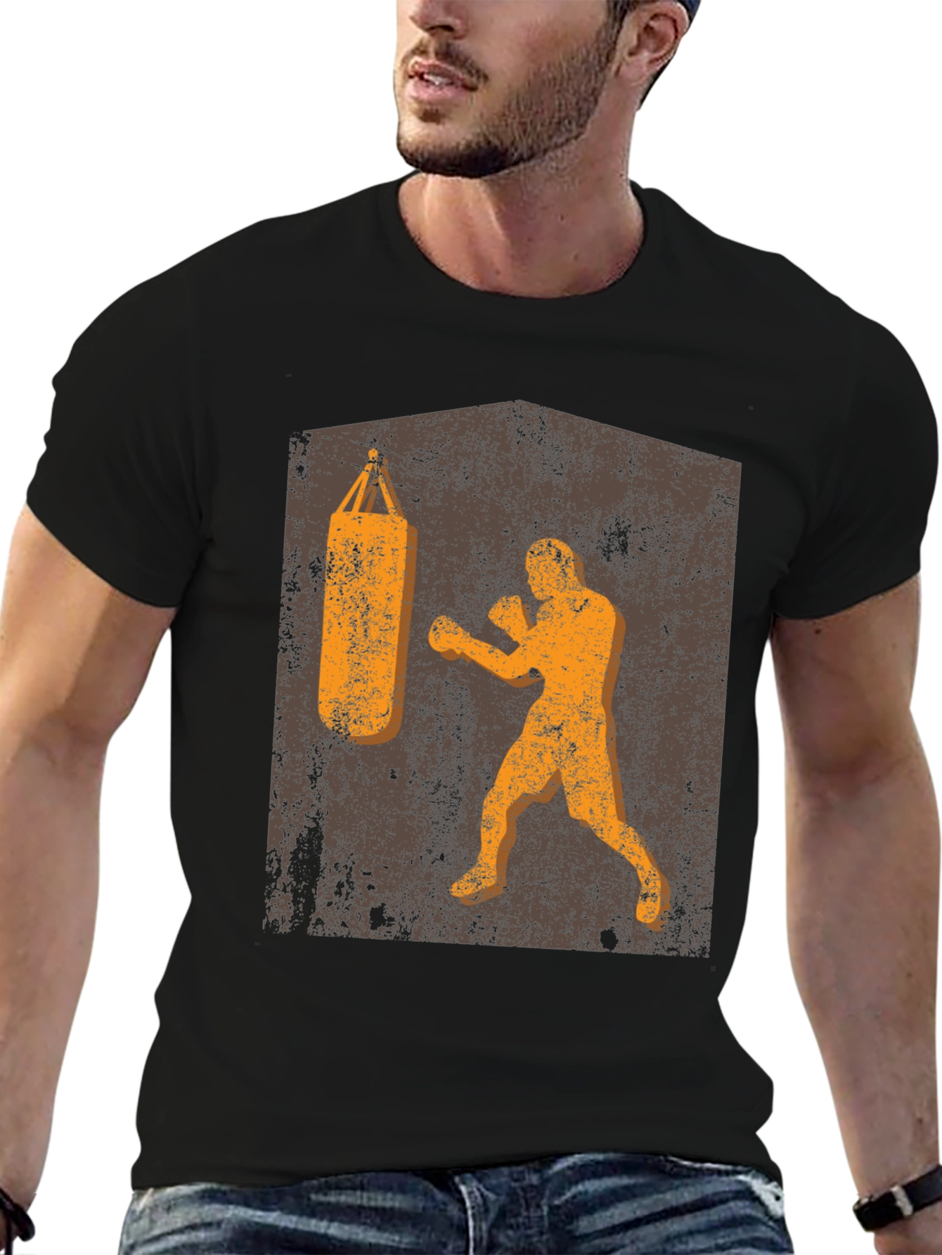 Retro Boxer T-Shirt: Punching Bag Design