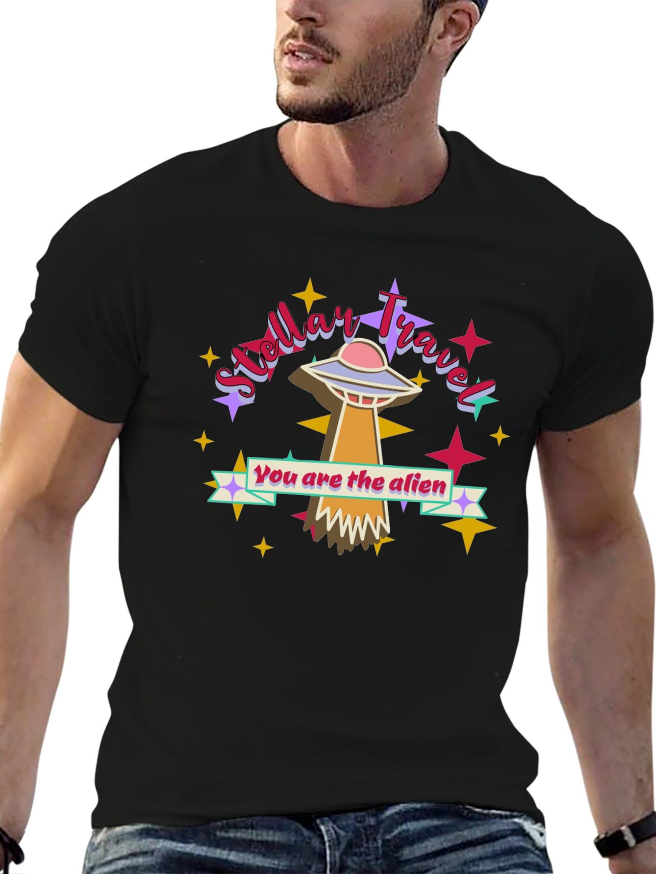 Stellar Travel You are the Alien Black T-Shirt