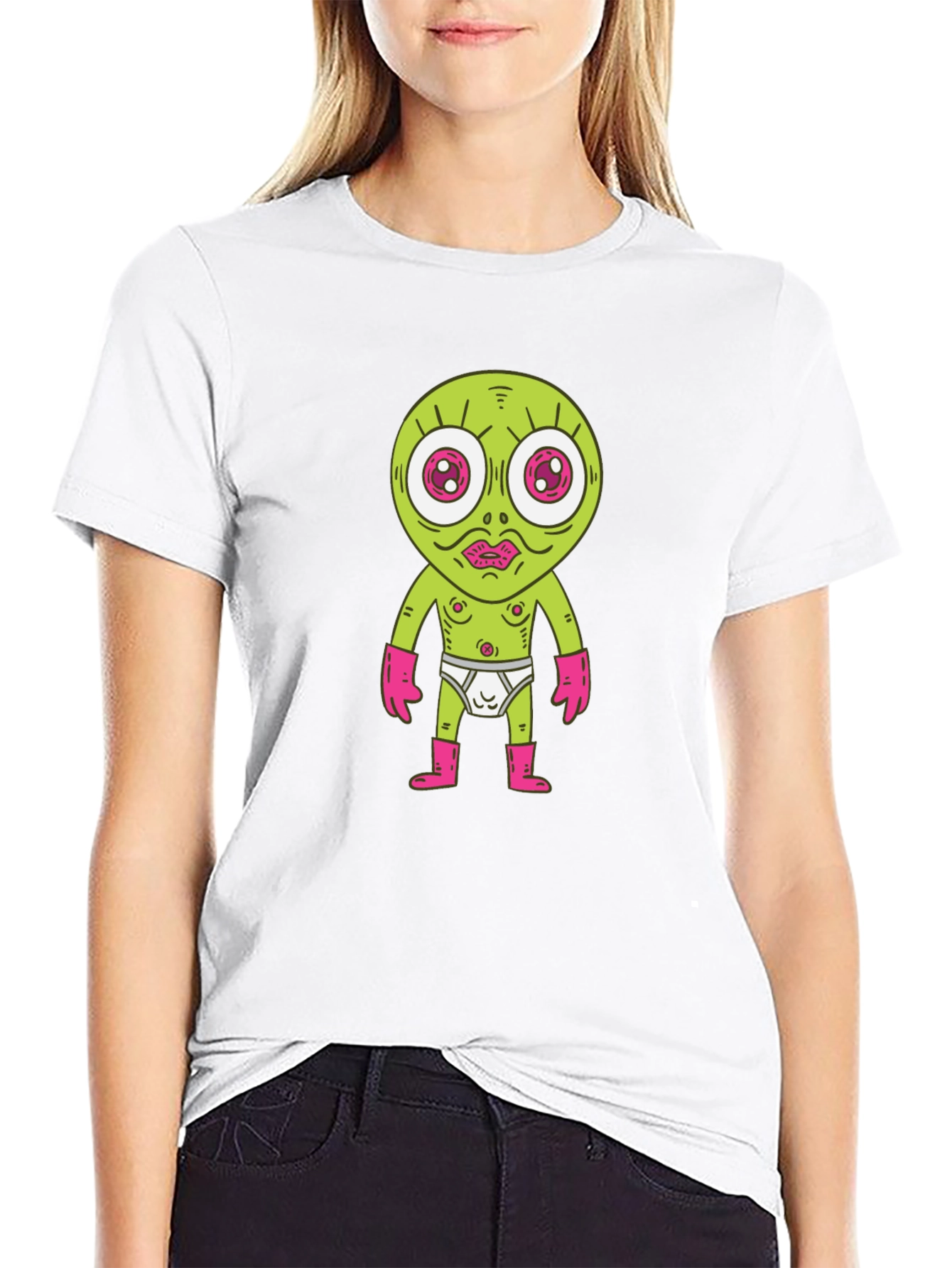 Funny Alien Cartoon Black T-Shirt