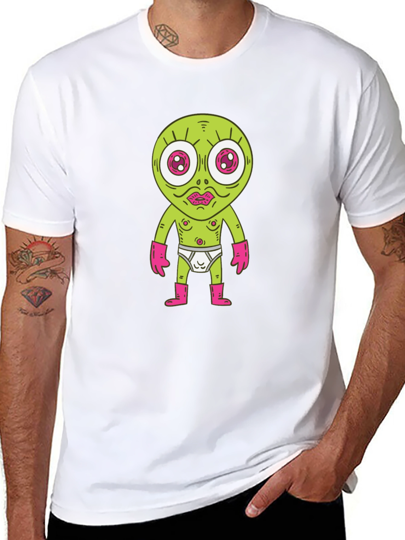 Funny Alien Cartoon Black T-Shirt