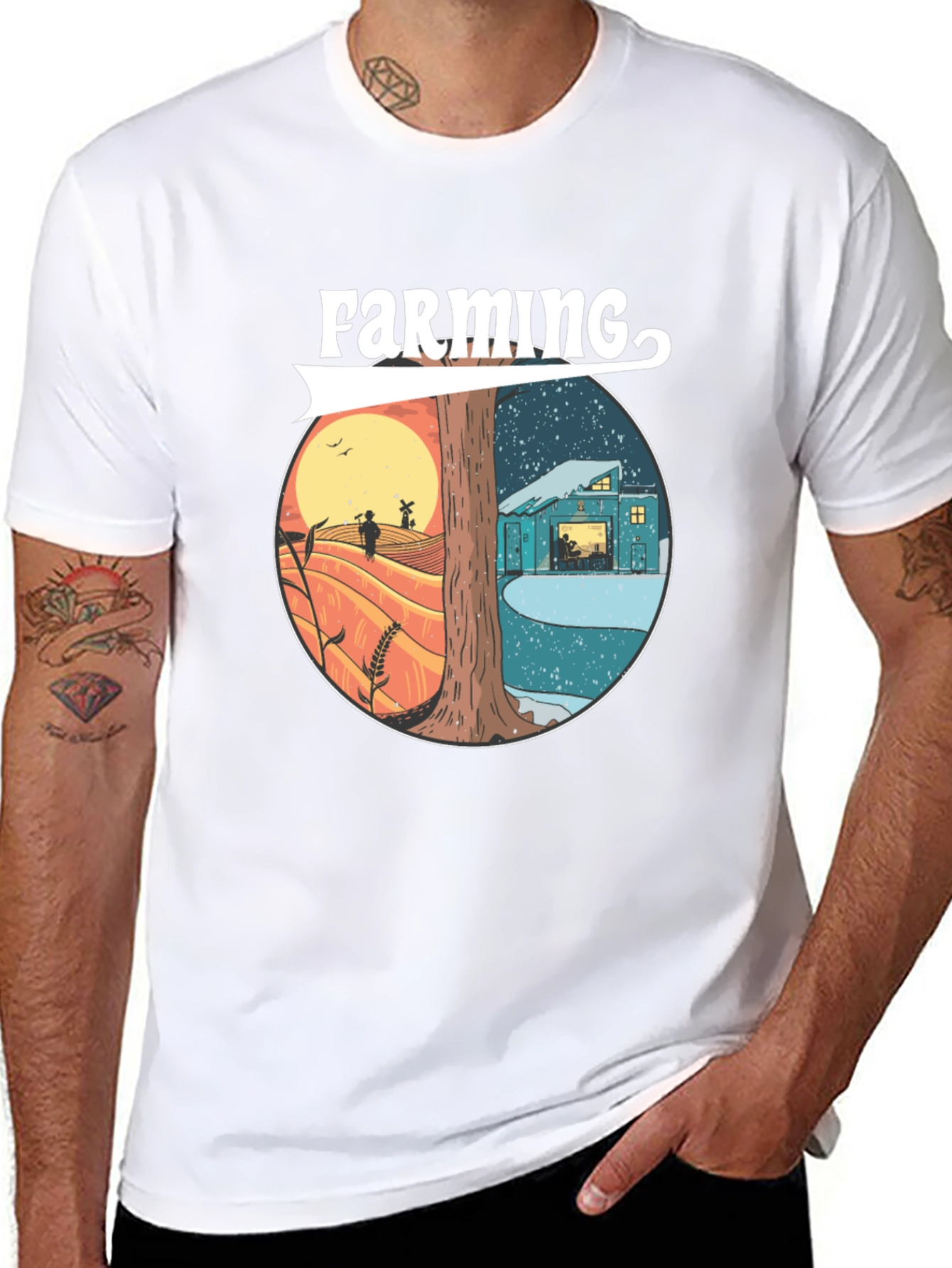 Farming Day & Night Graphic T-Shirt