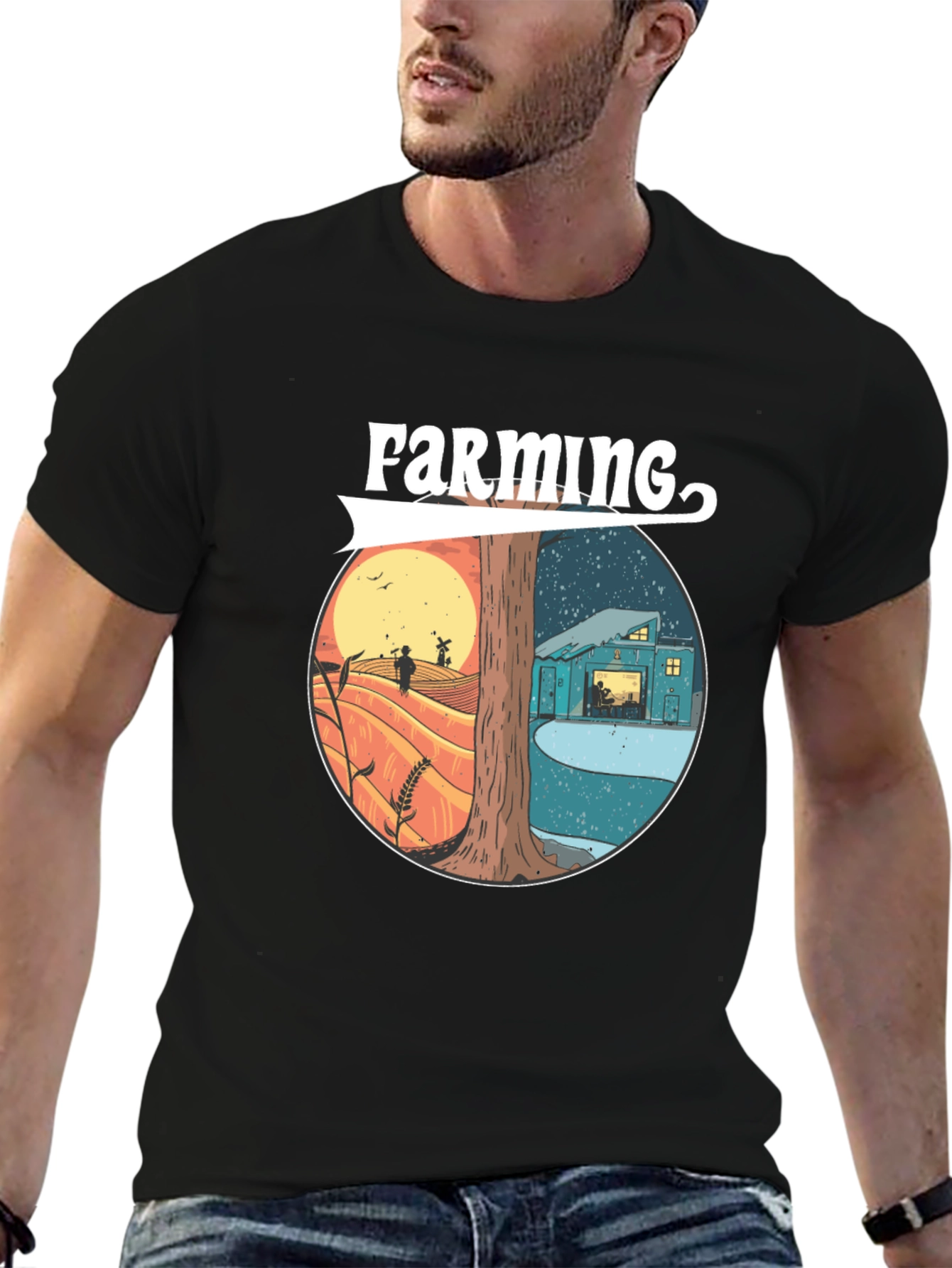 Farming Day & Night Graphic T-Shirt