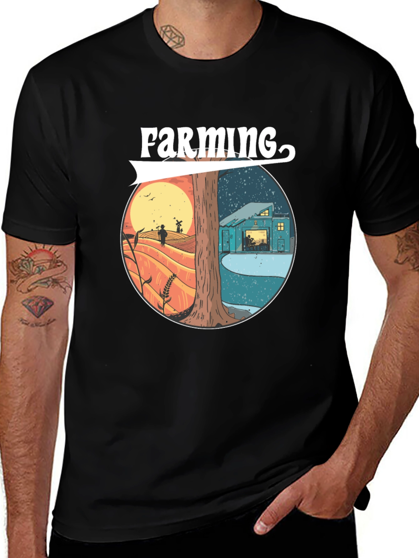 Farming Day & Night Graphic T-Shirt