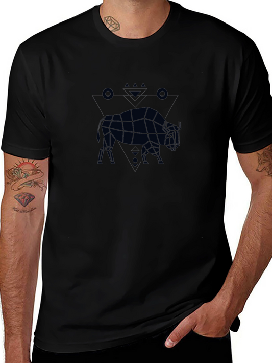 Geometric Bison Graphic Tee - Black
