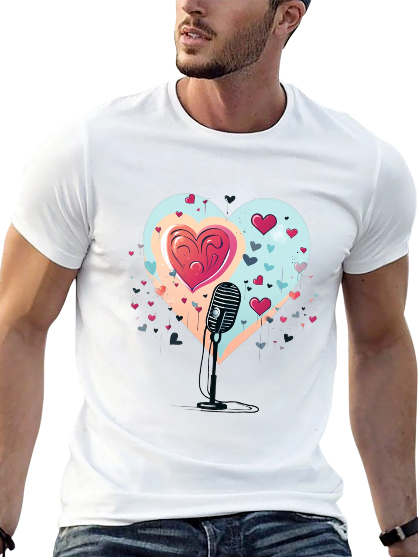 Heartfelt Serenade Tee - Retro Mic Valentines Day Shirt