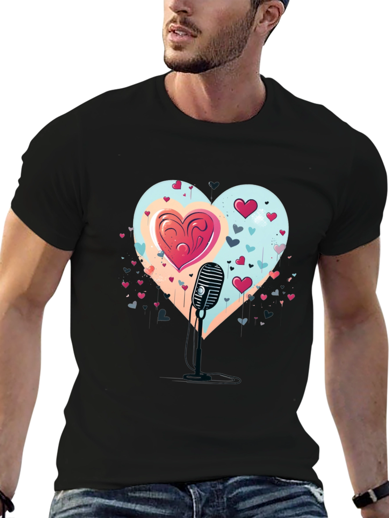 Heartfelt Serenade Tee - Retro Mic Valentines Day Shirt
